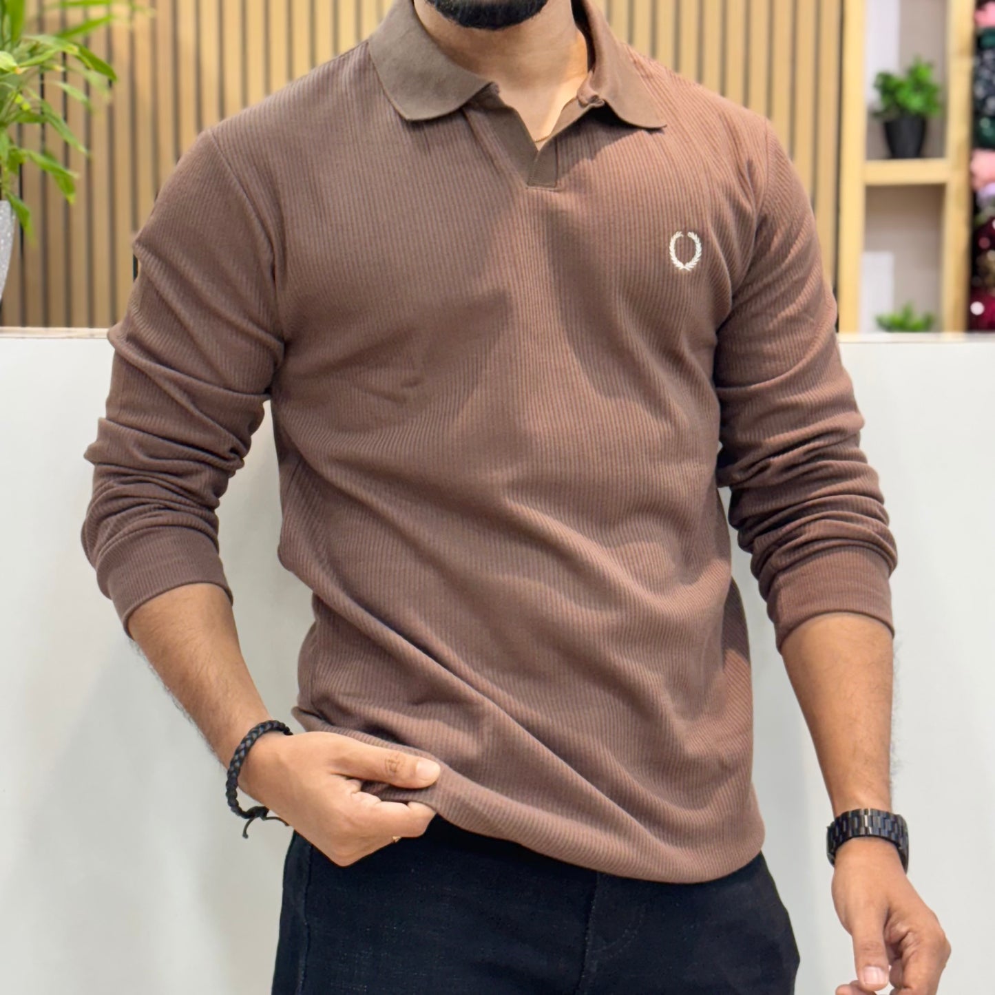 Full Sleeve Polo T-Shirt Brown