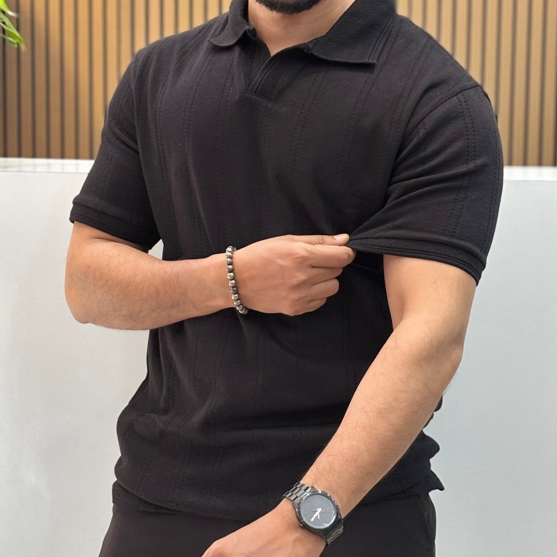 Premium Textured Polo T-Shirt - Black