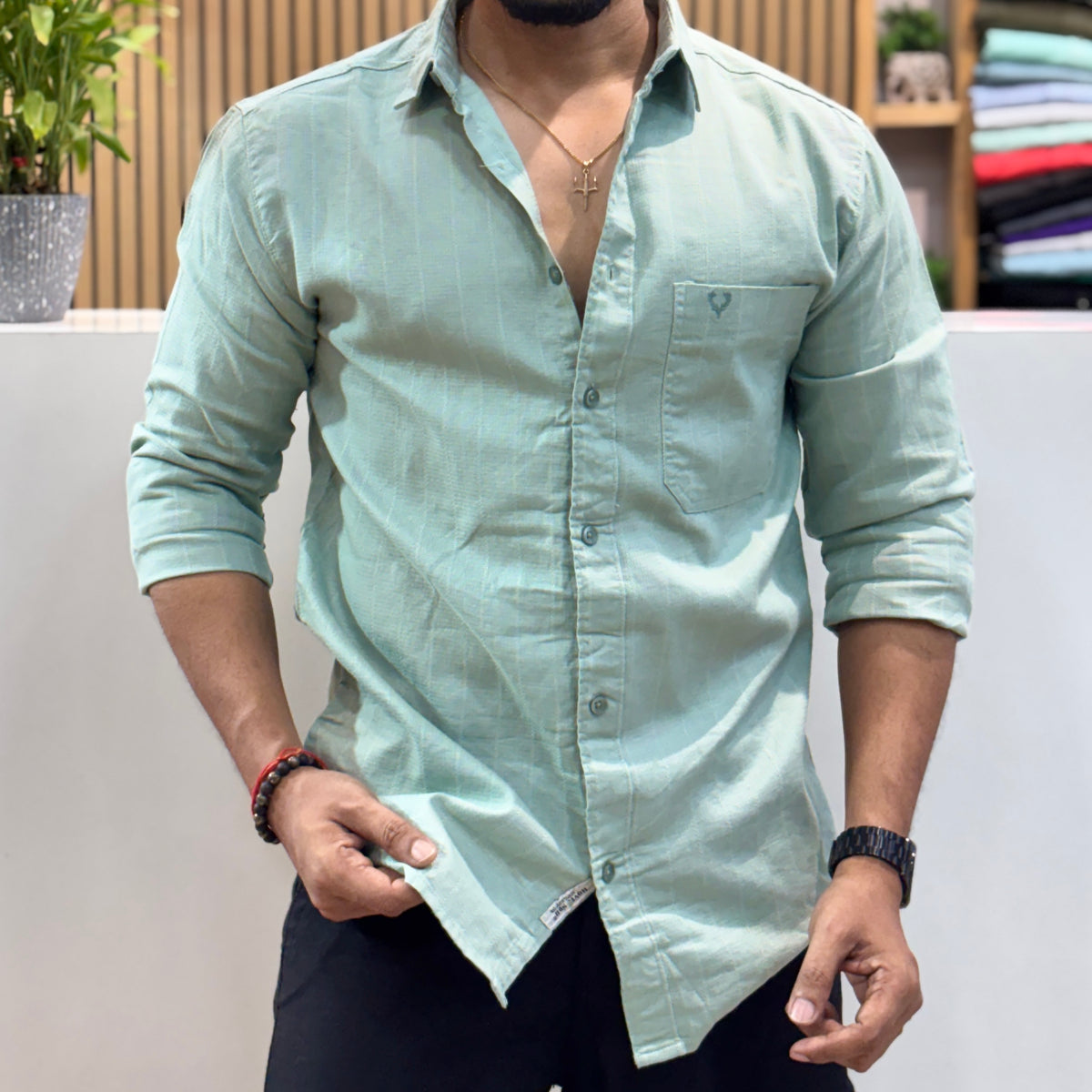 Premium Textured Cotton Shirt – Mint Green