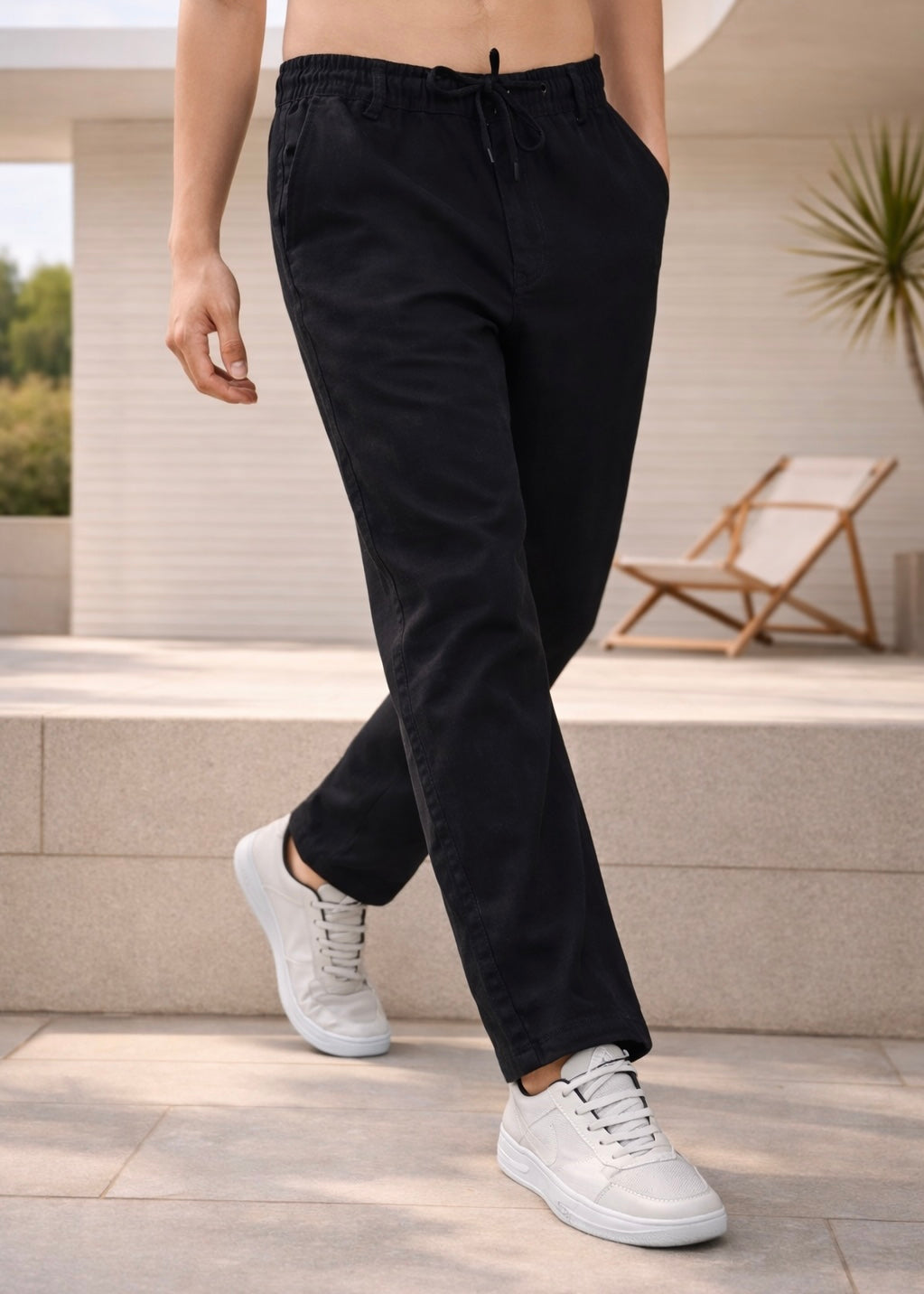 Linen Blend Cotton Pant Black