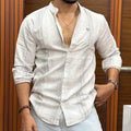 Classic Mandarin Collar Multistripe White Shirt