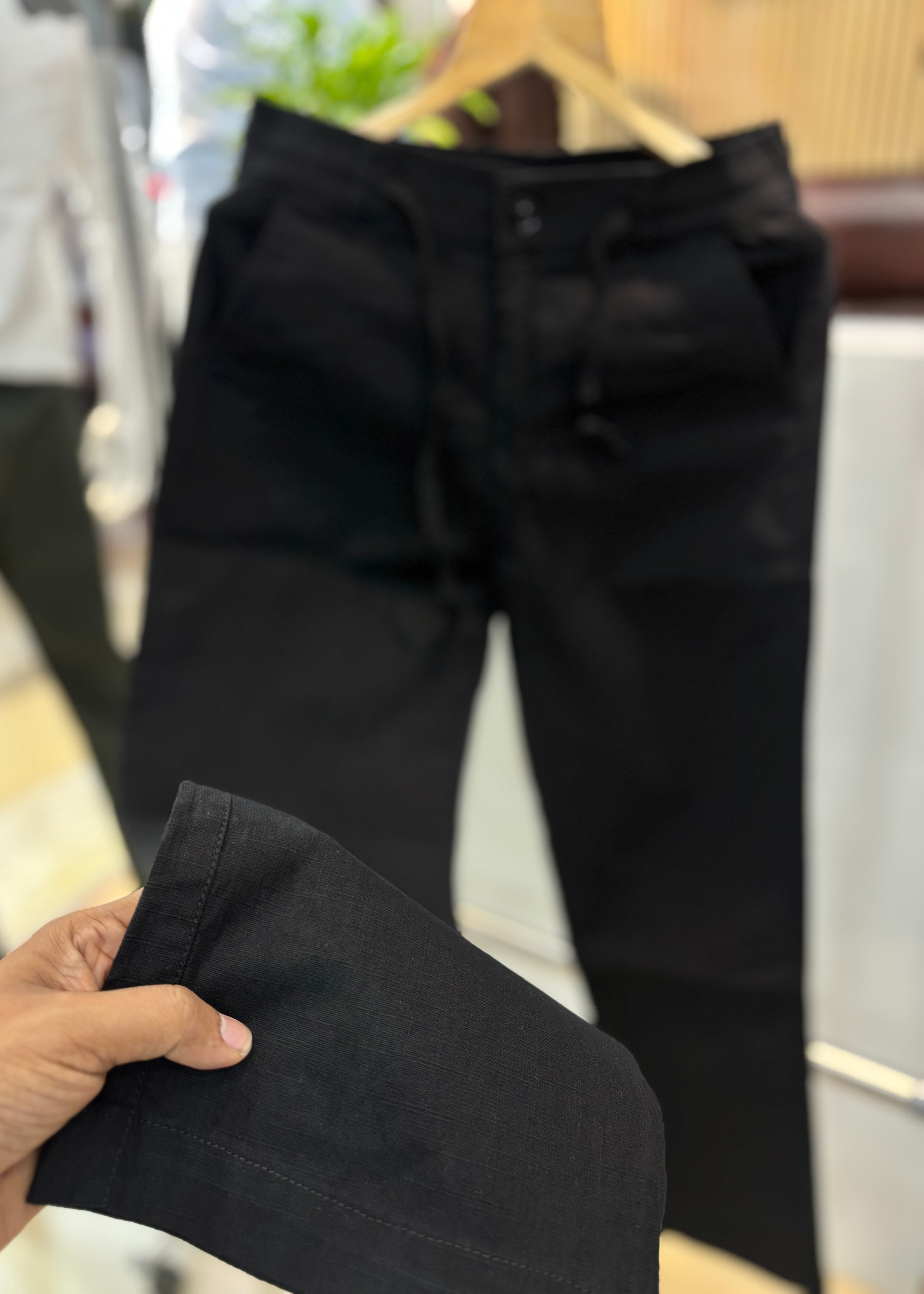 Linen Blend Cotton Pant Black