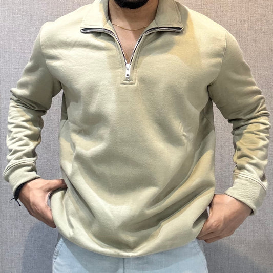Polo Zipper Full Sleeve Warm Beige Sweatshirt
