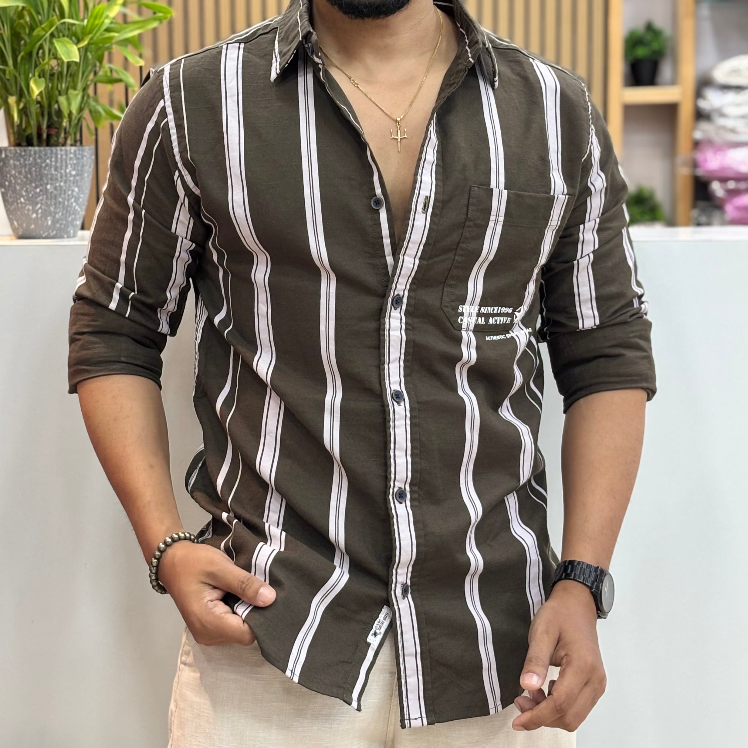 Vertical Stripe Casual Shirt