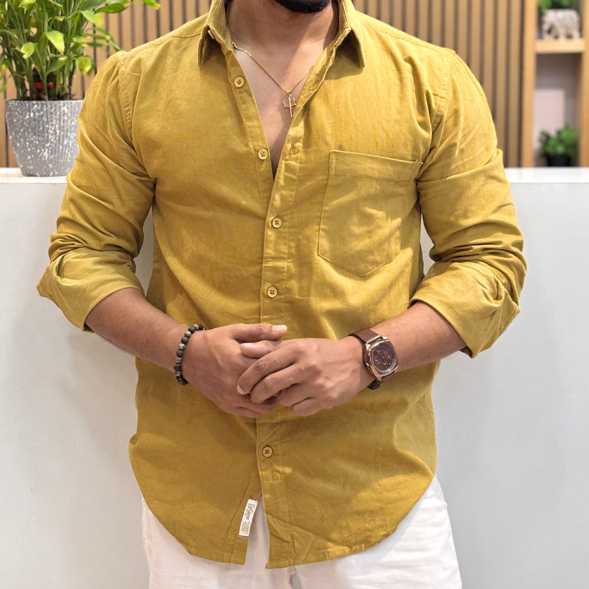 Corduroy Shirt for Men | Mustard Yellow