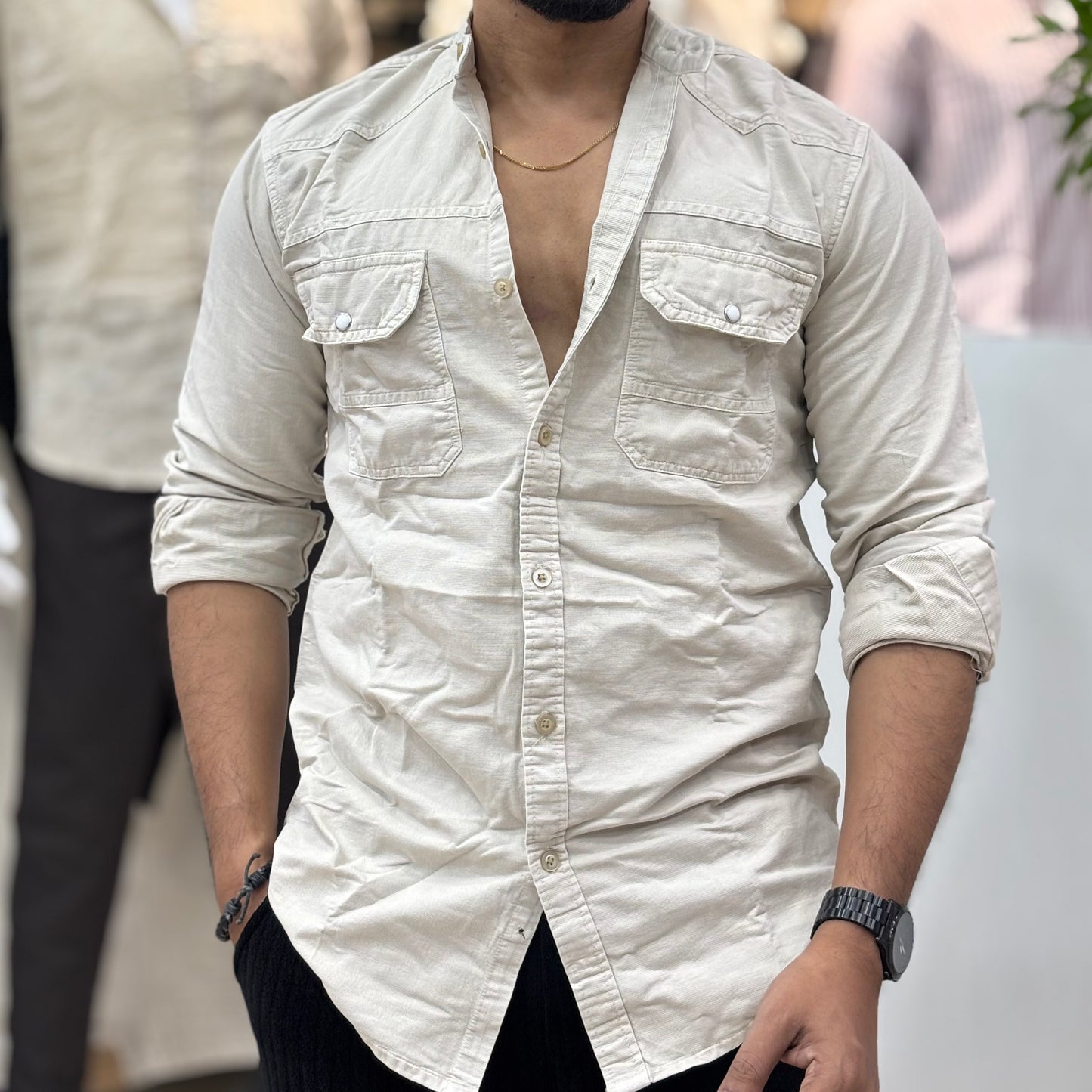 RFD Mandarin Collar Double Pocket Cream