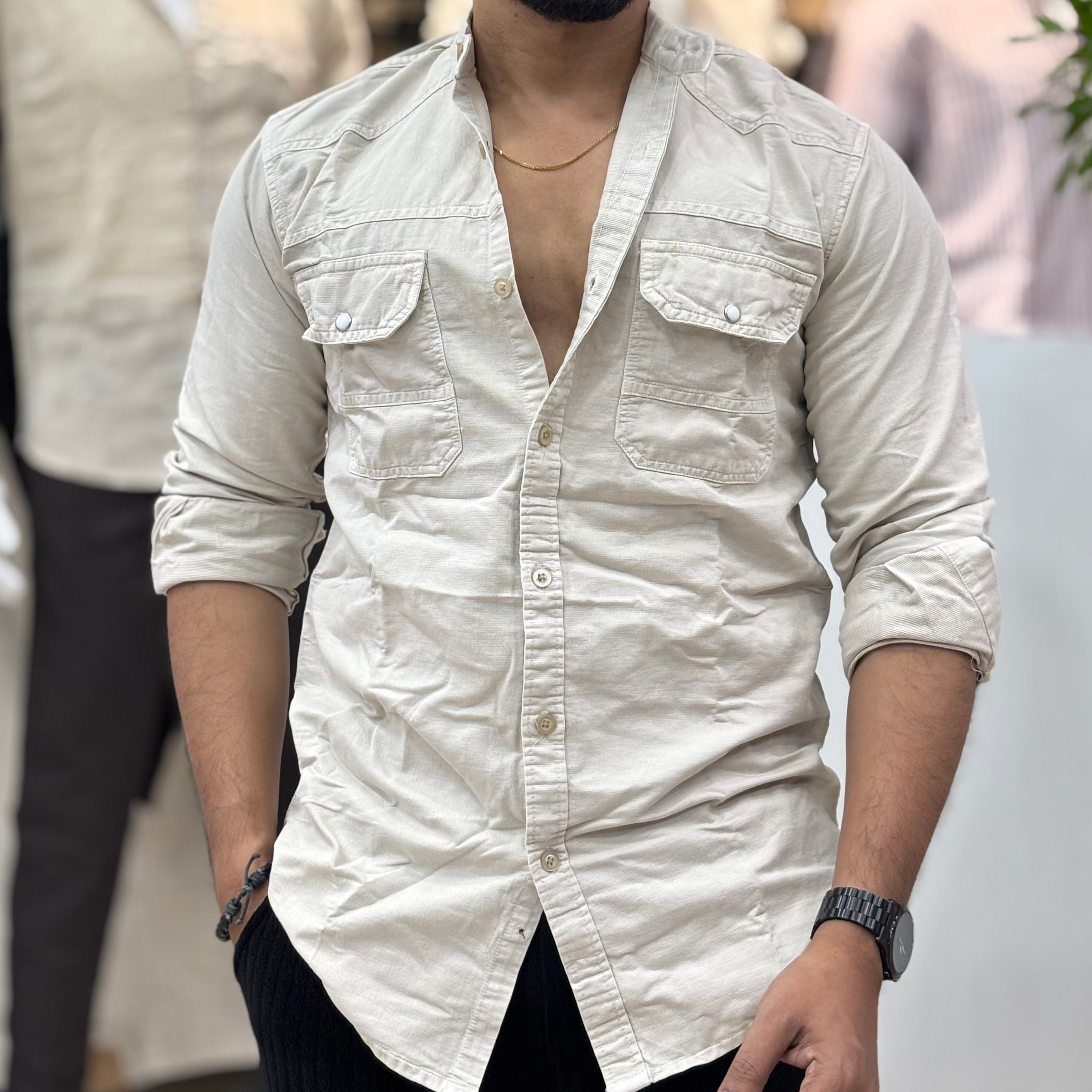 RFD Mandarin Collar Double Pocket Cream
