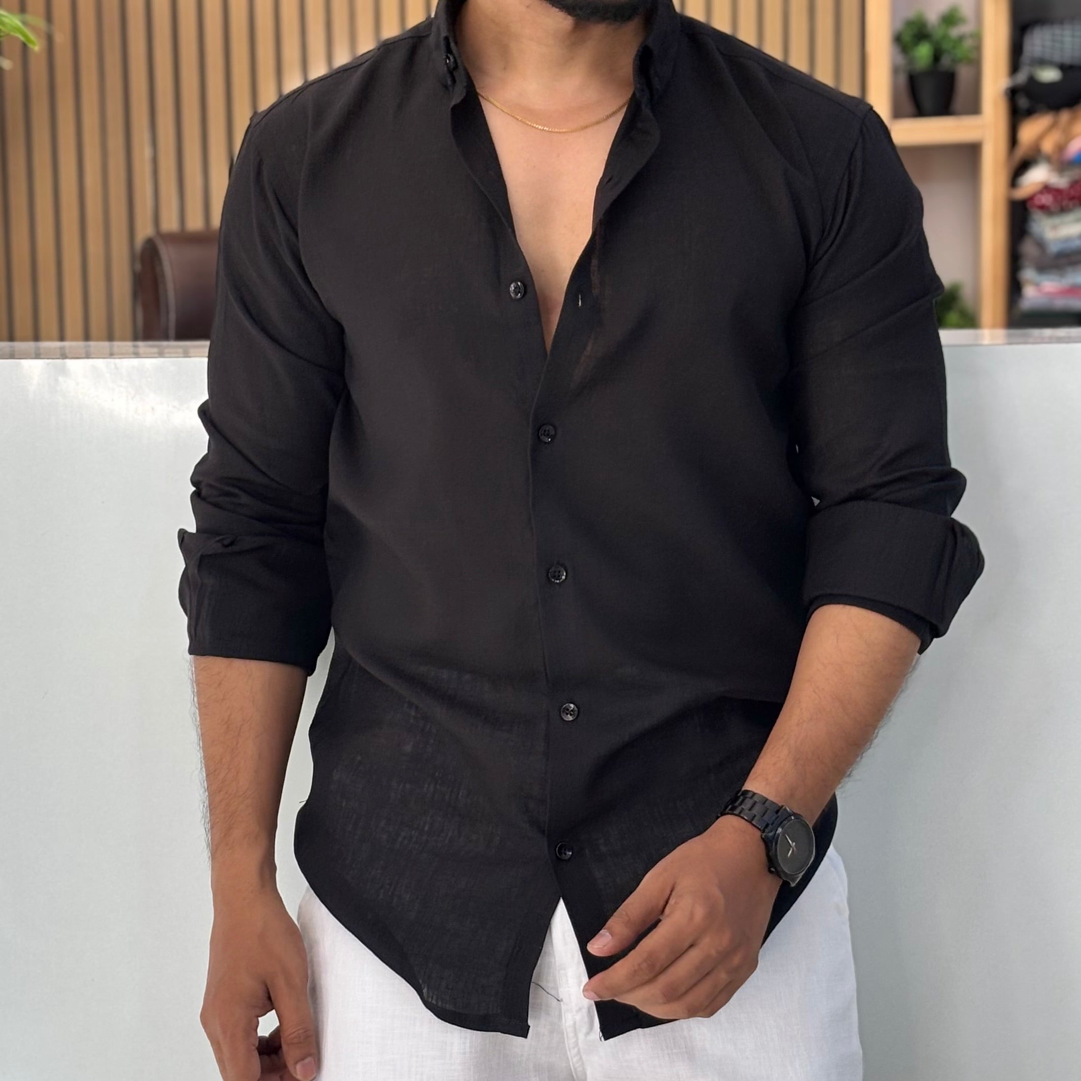 Premium Linen Shirt for Men – Black