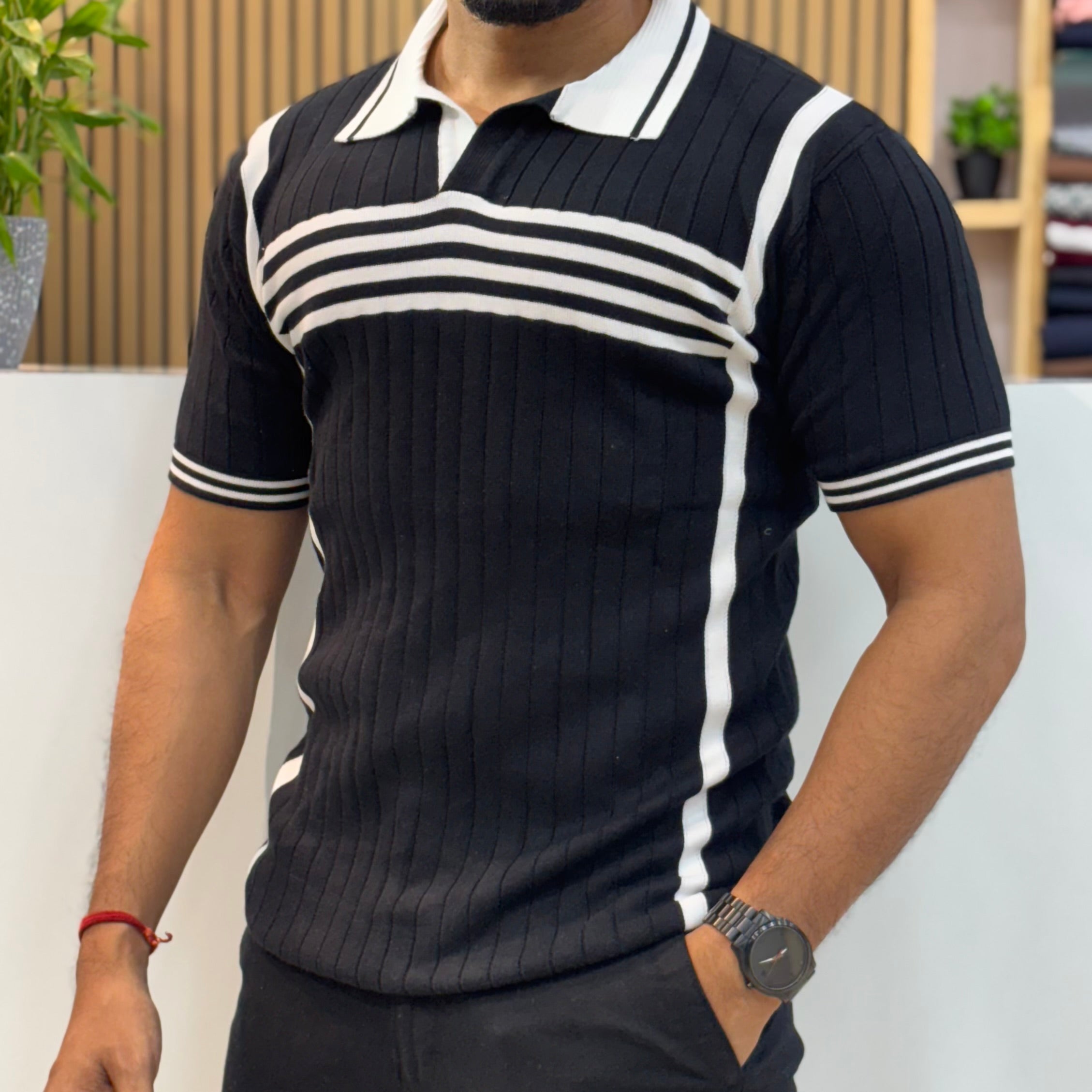 Polo Knit Black T-shirt