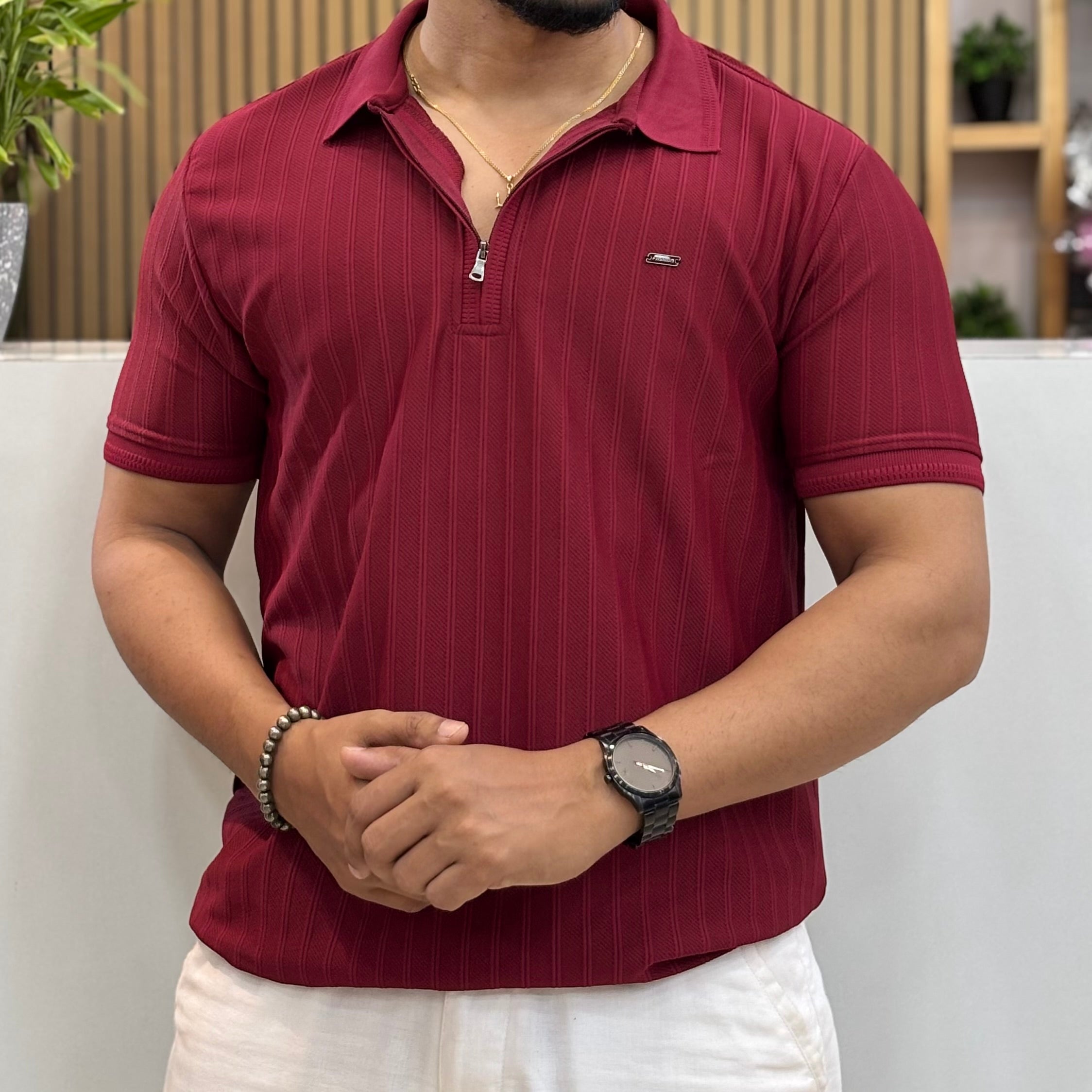 Half Sleeve Zip Polo T-Shirt