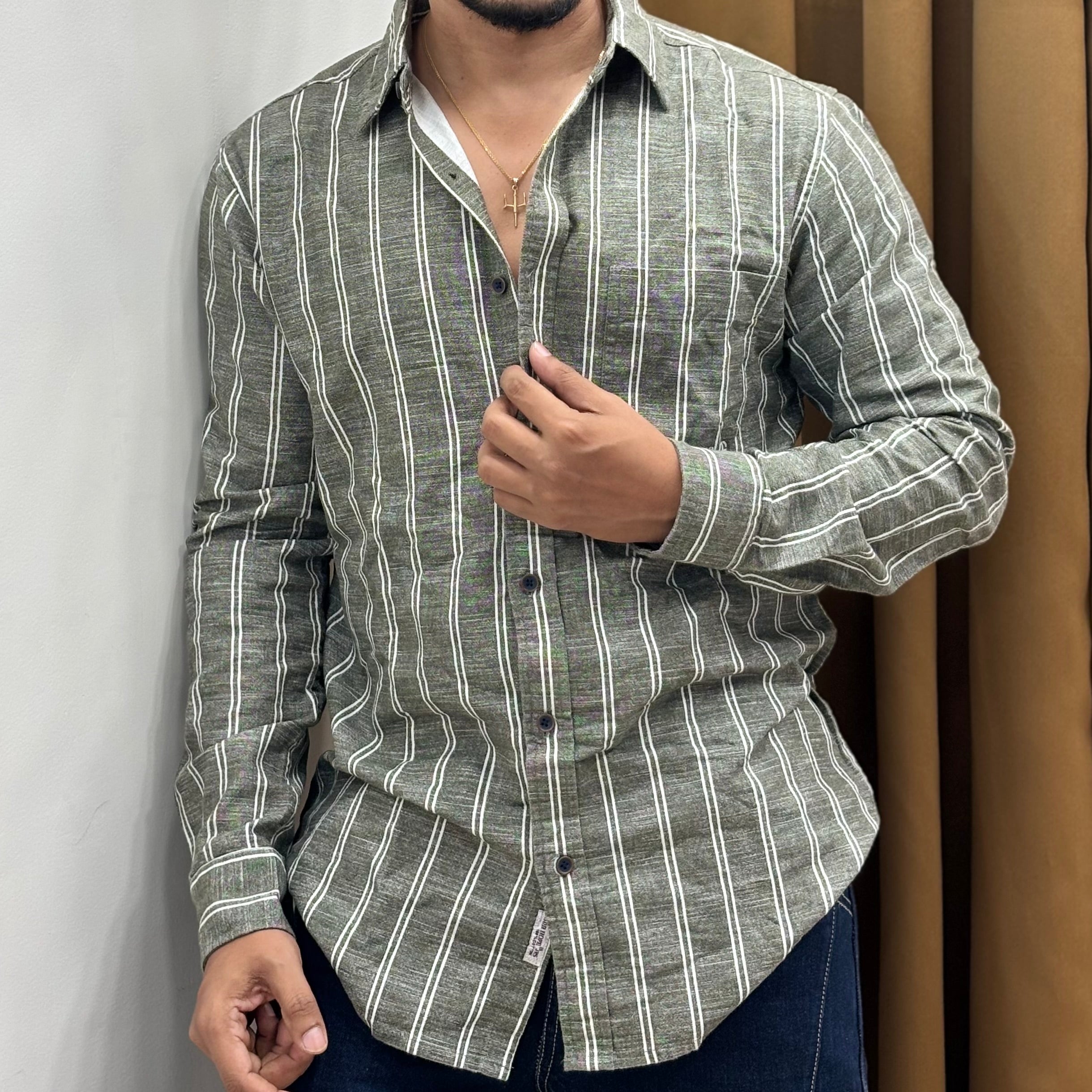 Sage Green Vertical Stripe Shirt