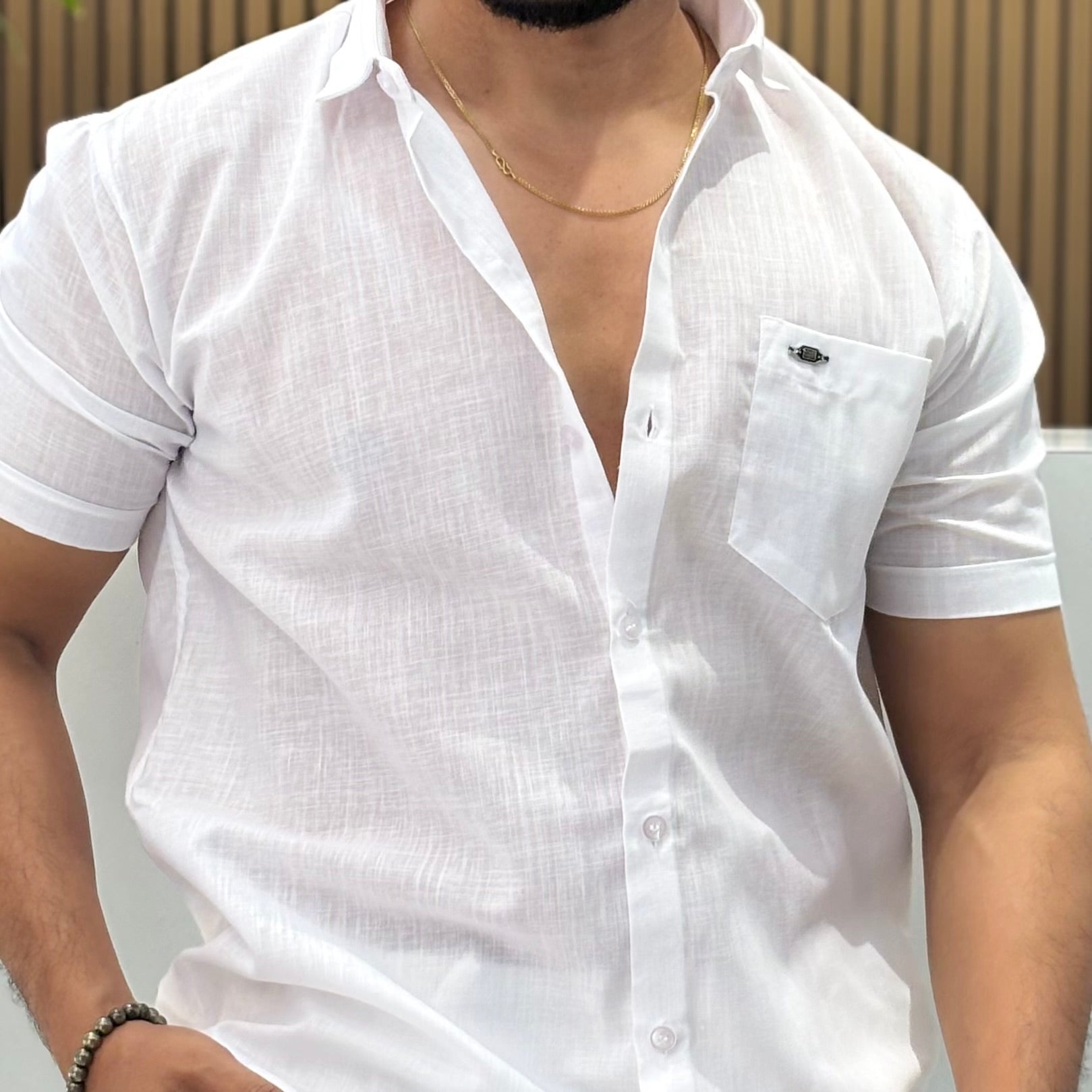 Half Sleeve Linen Blend Shirt White