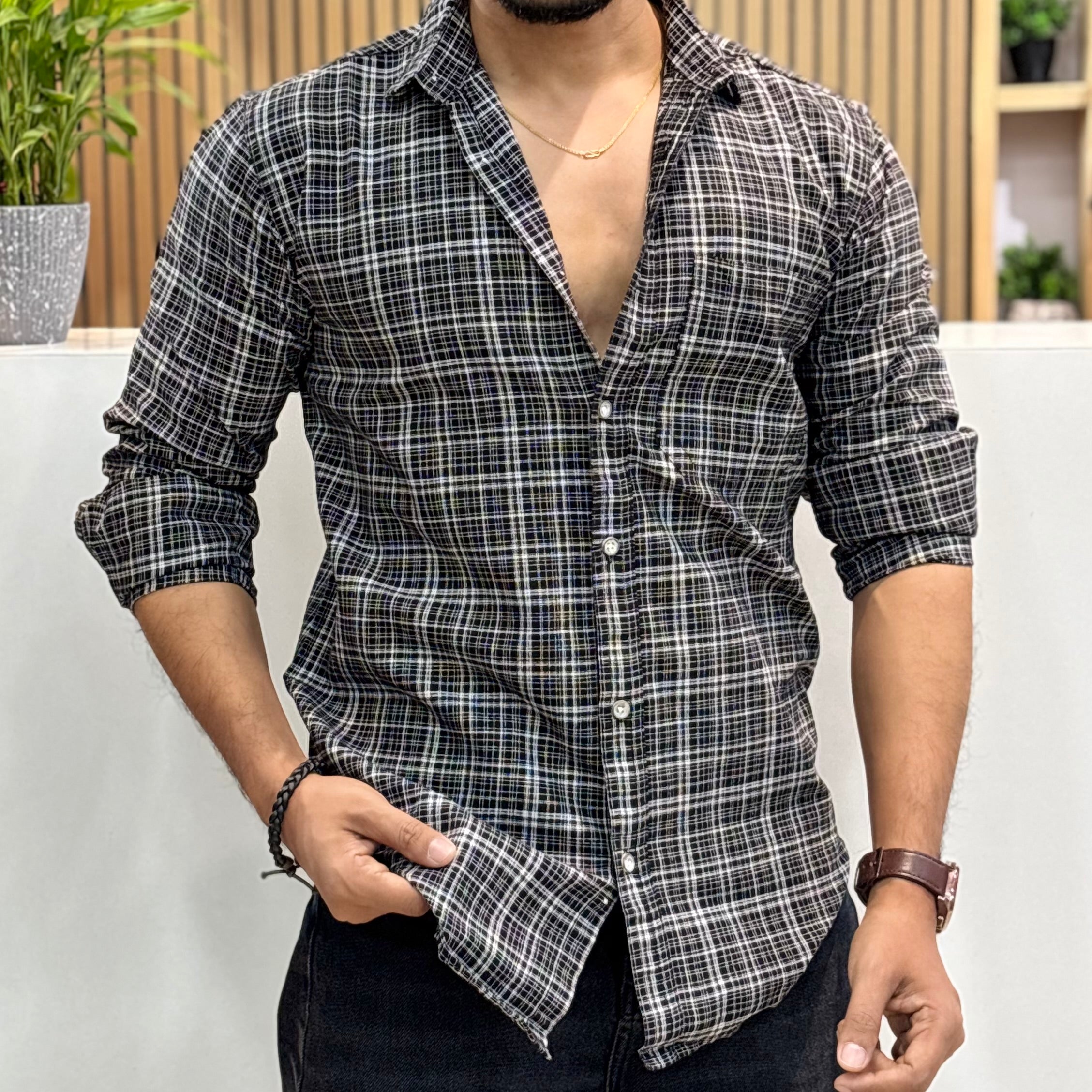 Classic Micro Check Shirt Black