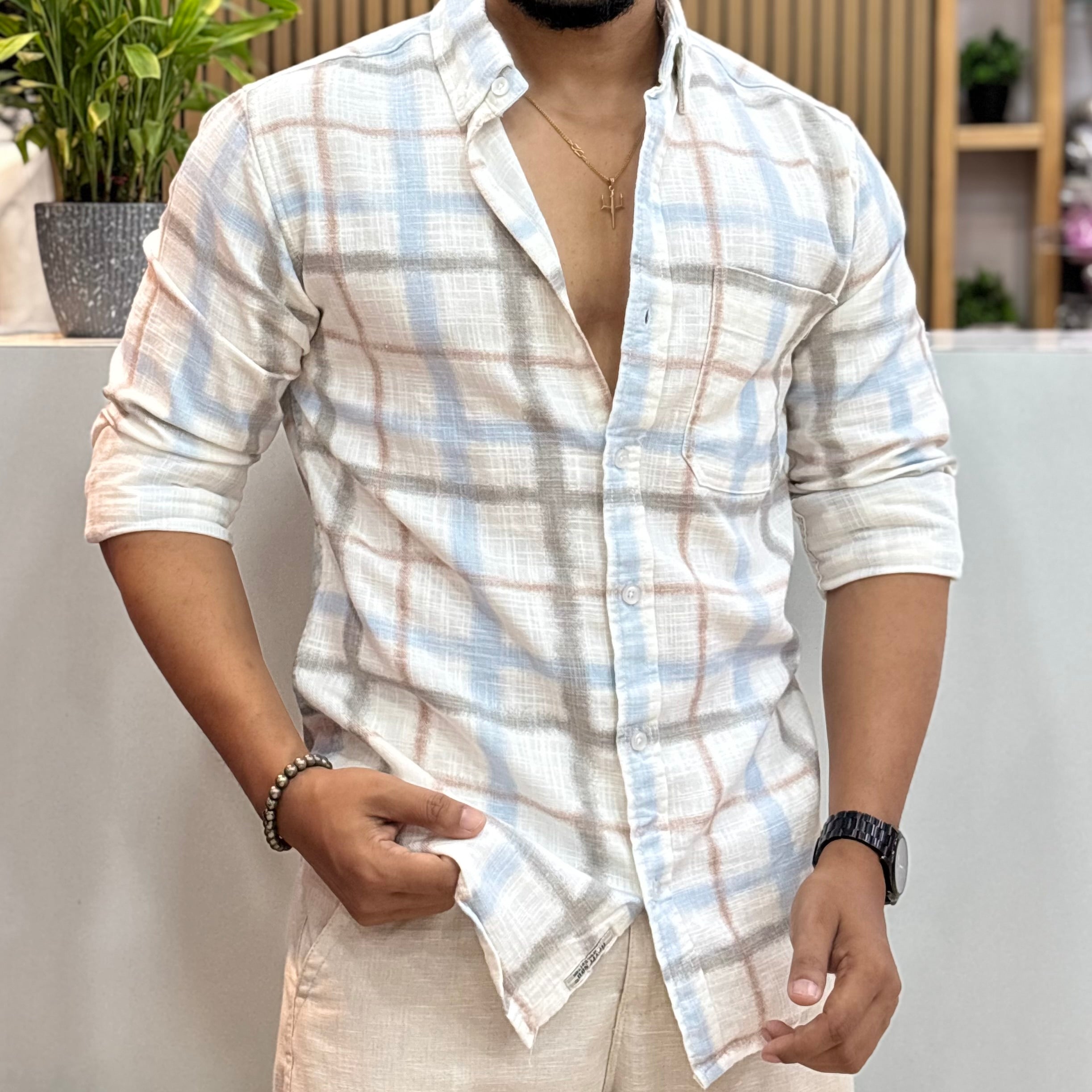 Pastel Plaid Linen Check Shirt