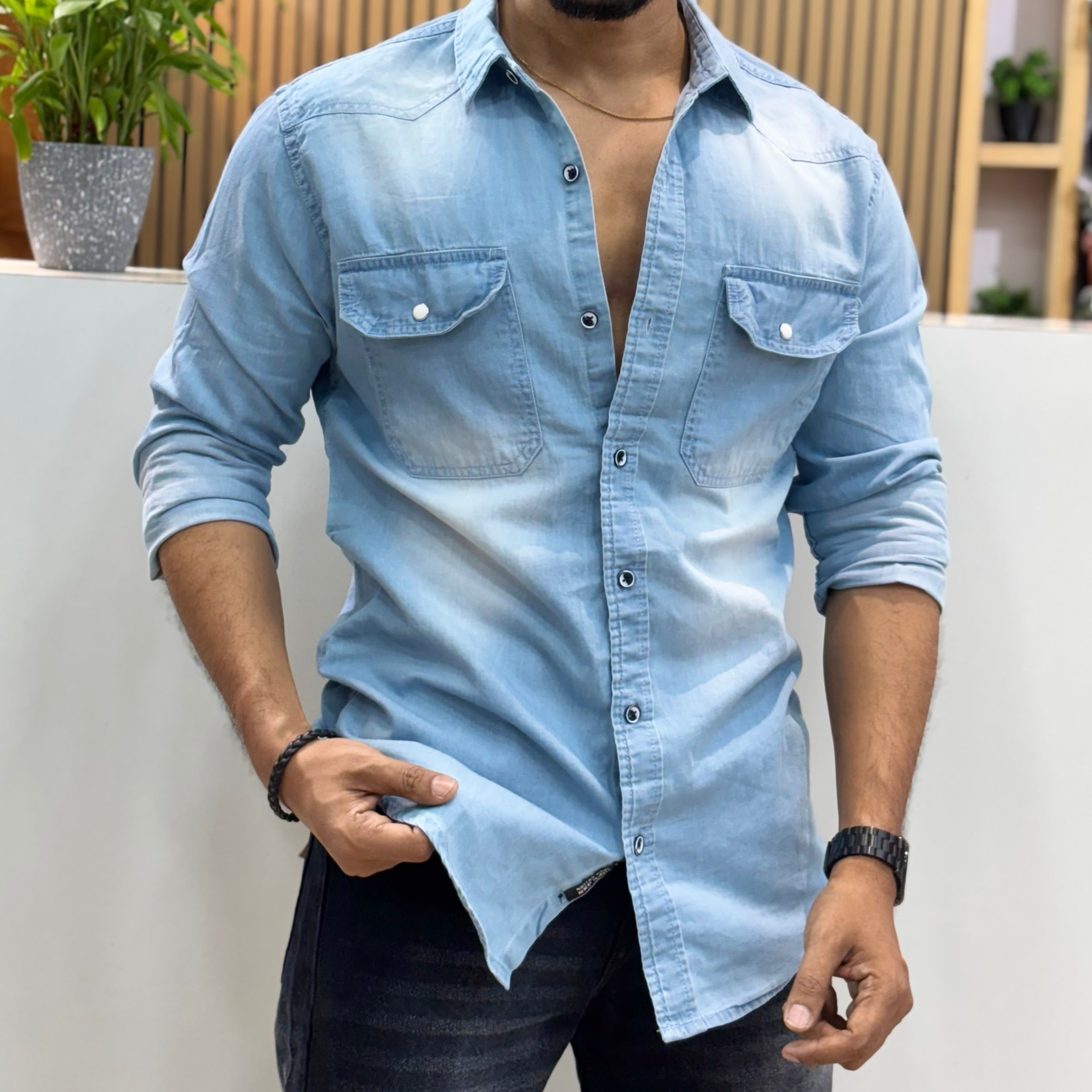 Blue Washed Denim Shirt