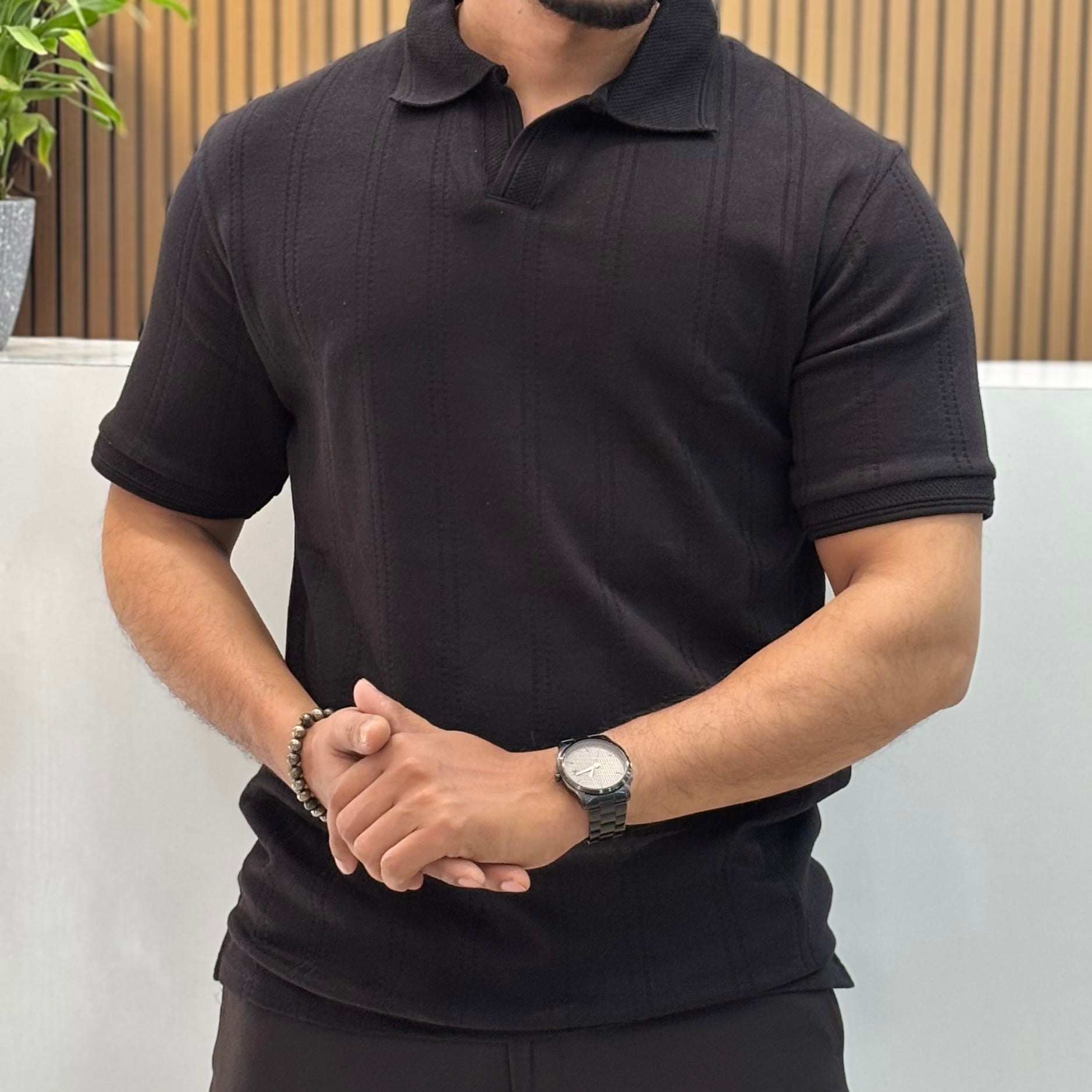 Premium Textured Polo T-Shirt - Black
