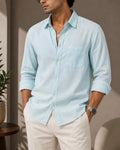 Premium Linen Shirt Sky Blue