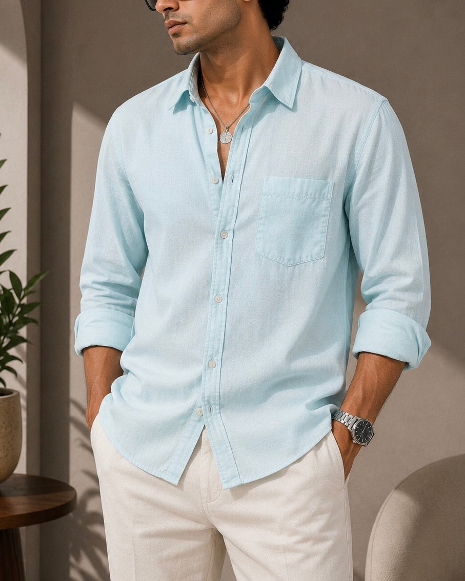 Premium Linen Shirt Sky Blue