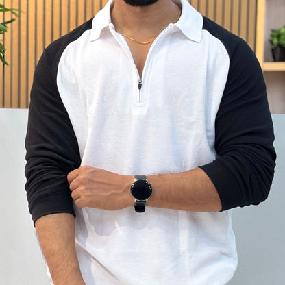 Raglan Polo Full Sleeve T-Shirt White