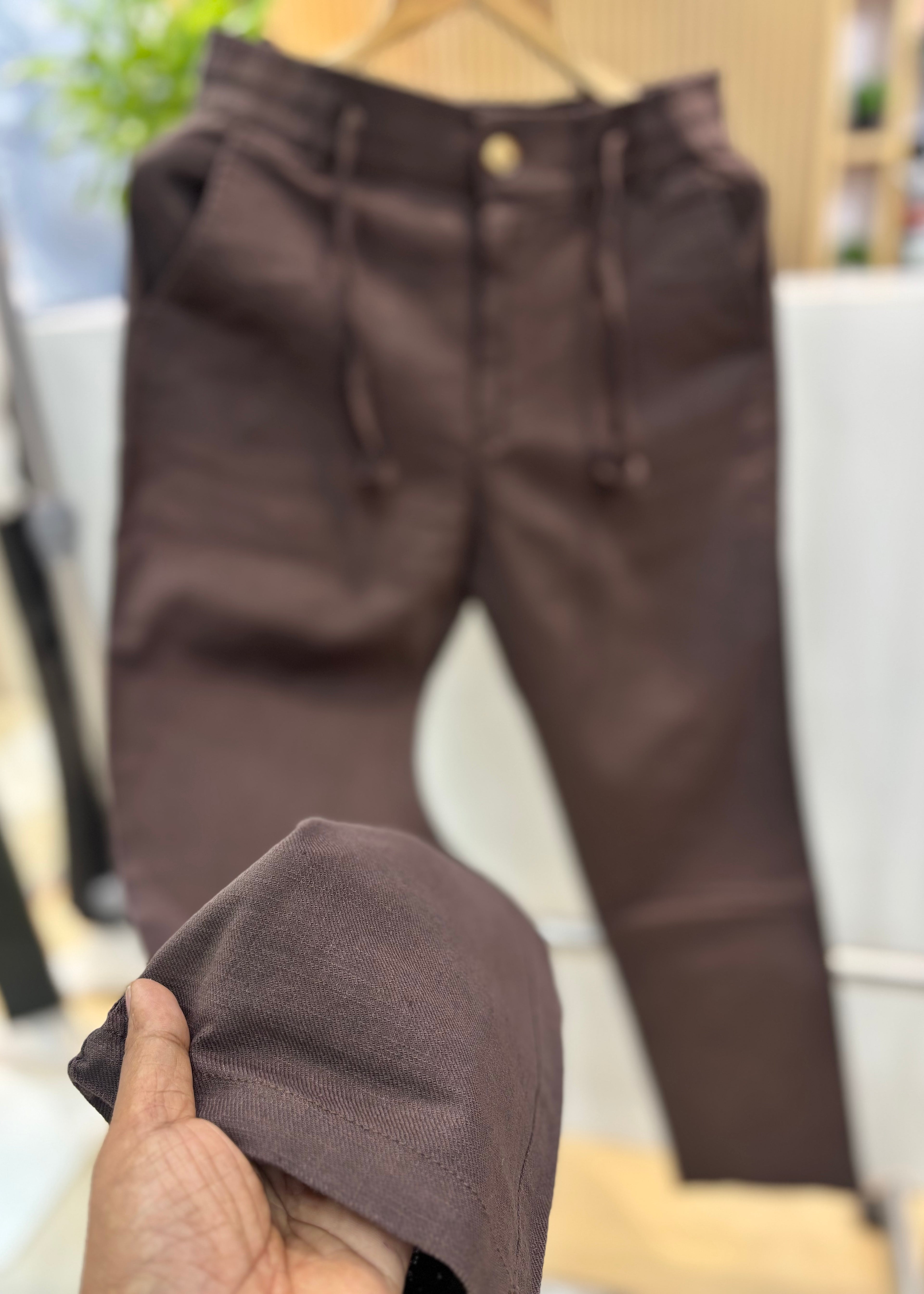 Linen Blend Cotton Pant Brown