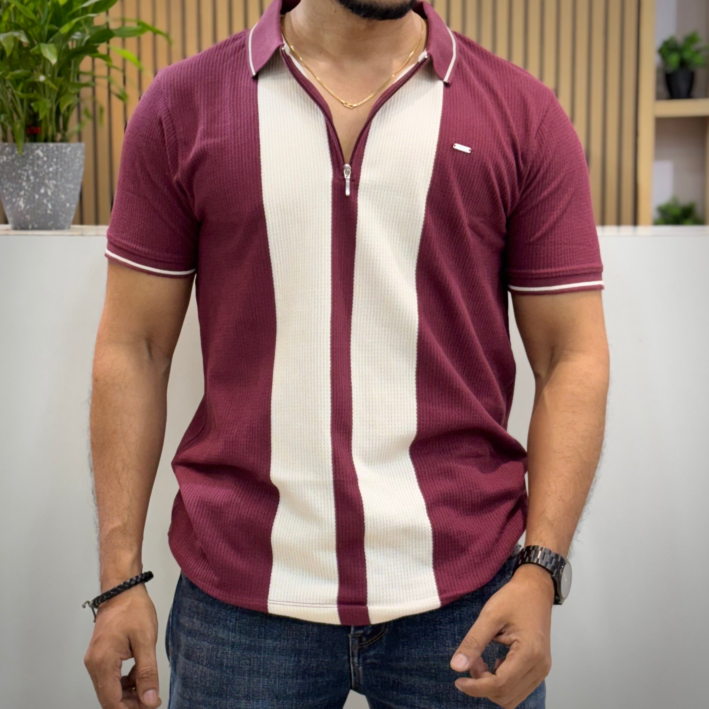 Vertical Stripe Polo T-Shirt
