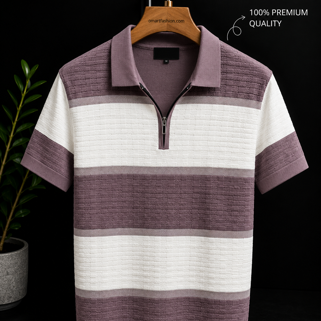 Textured Zip Polo T-Shirt for Men