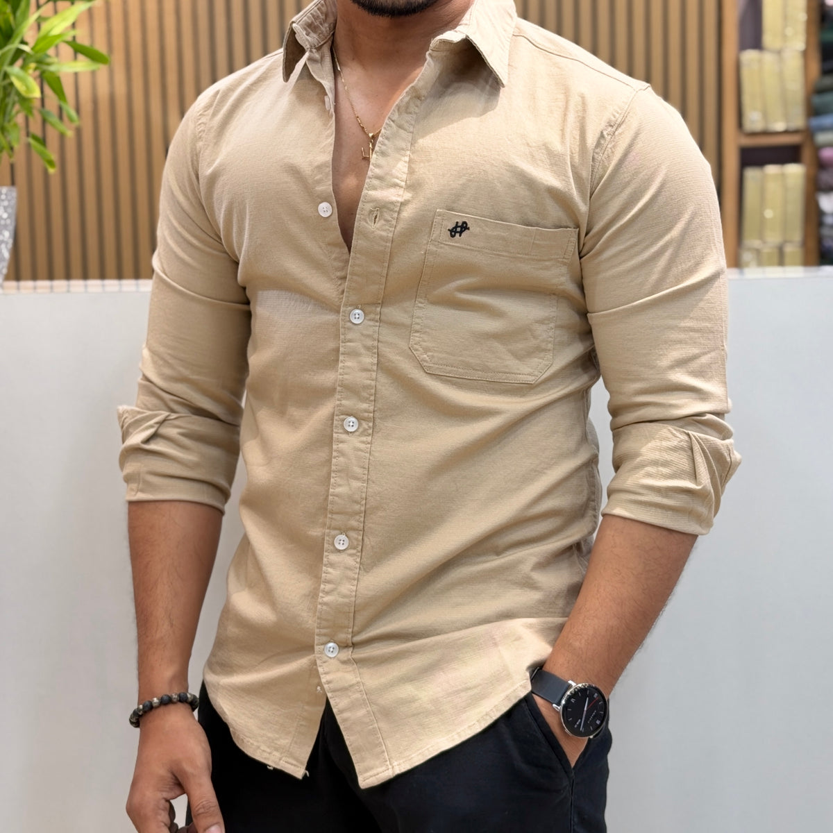 Cotton Casual Shirt - Beige Sand