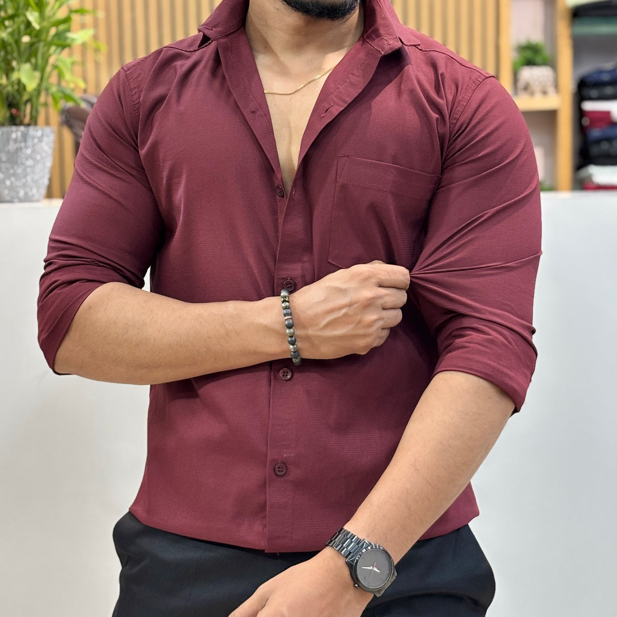 Men’s Solid Shirt Maroon