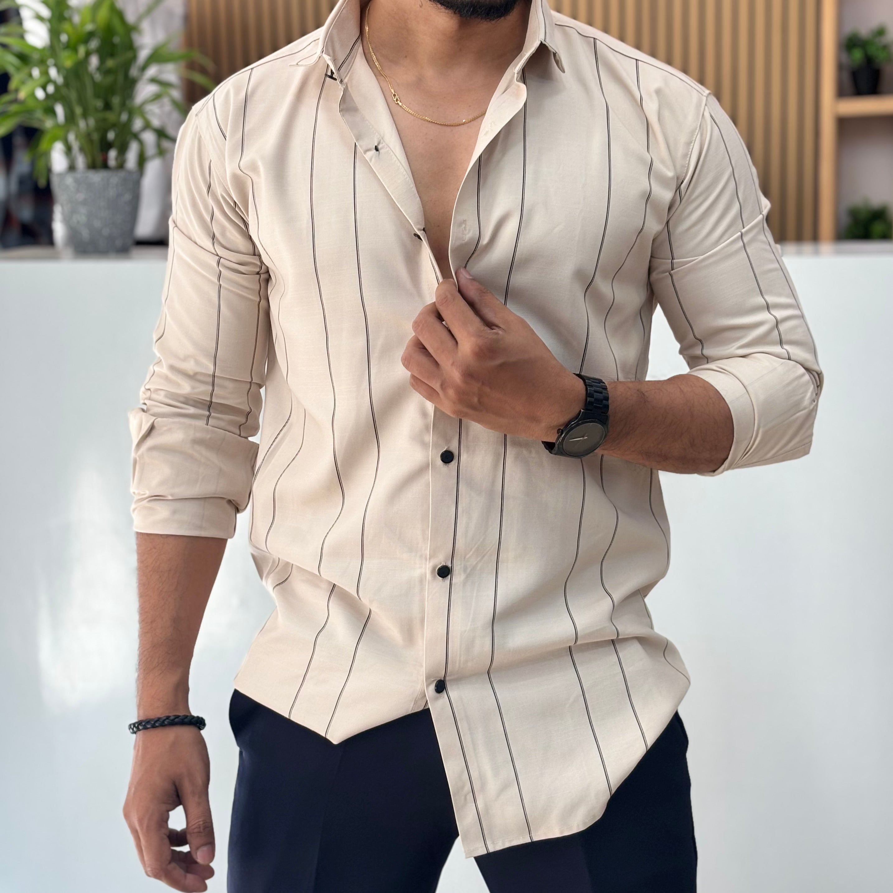 Premium Beige Stripe Shirt for Men
