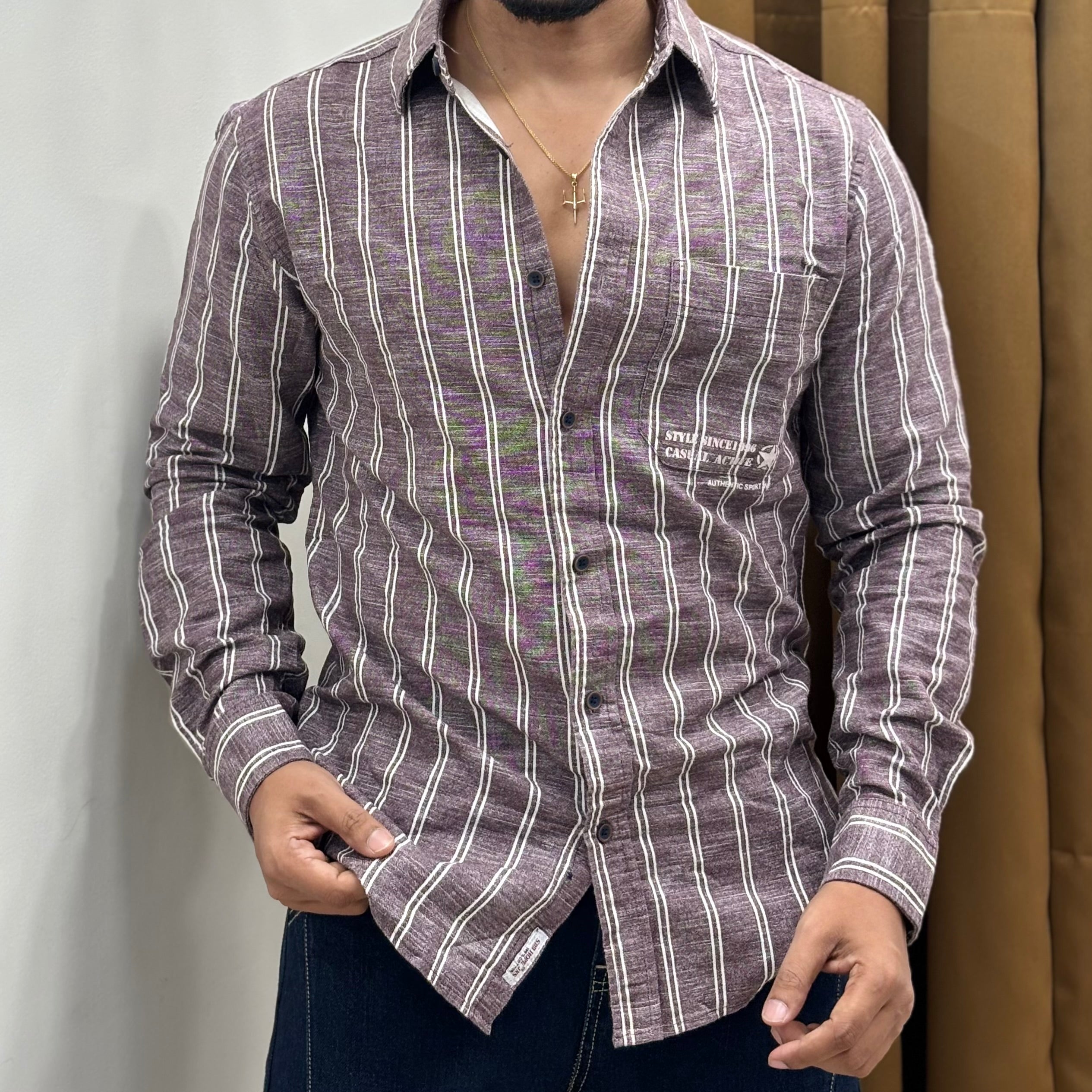 Dusty Mauve Vertical Stripe Shirt