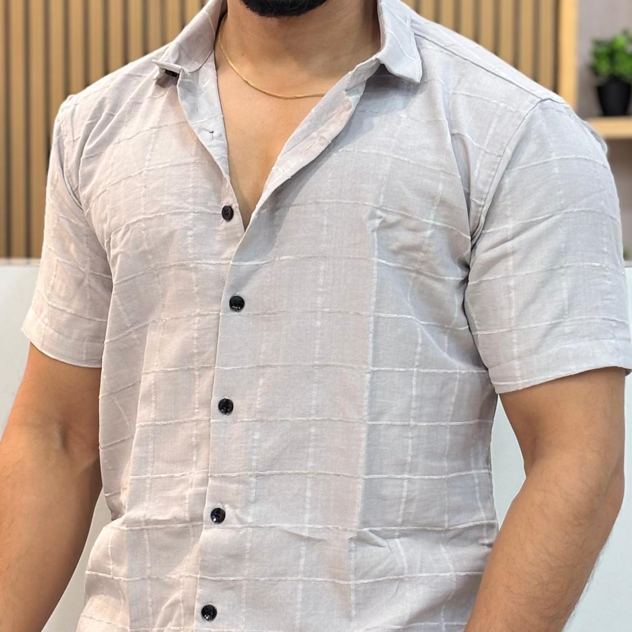 Linen Checks Half Sleeve Shirt Grey