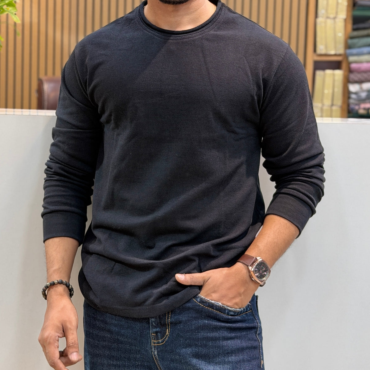 Crew Neck Full Sleeve T-Shirt – Black