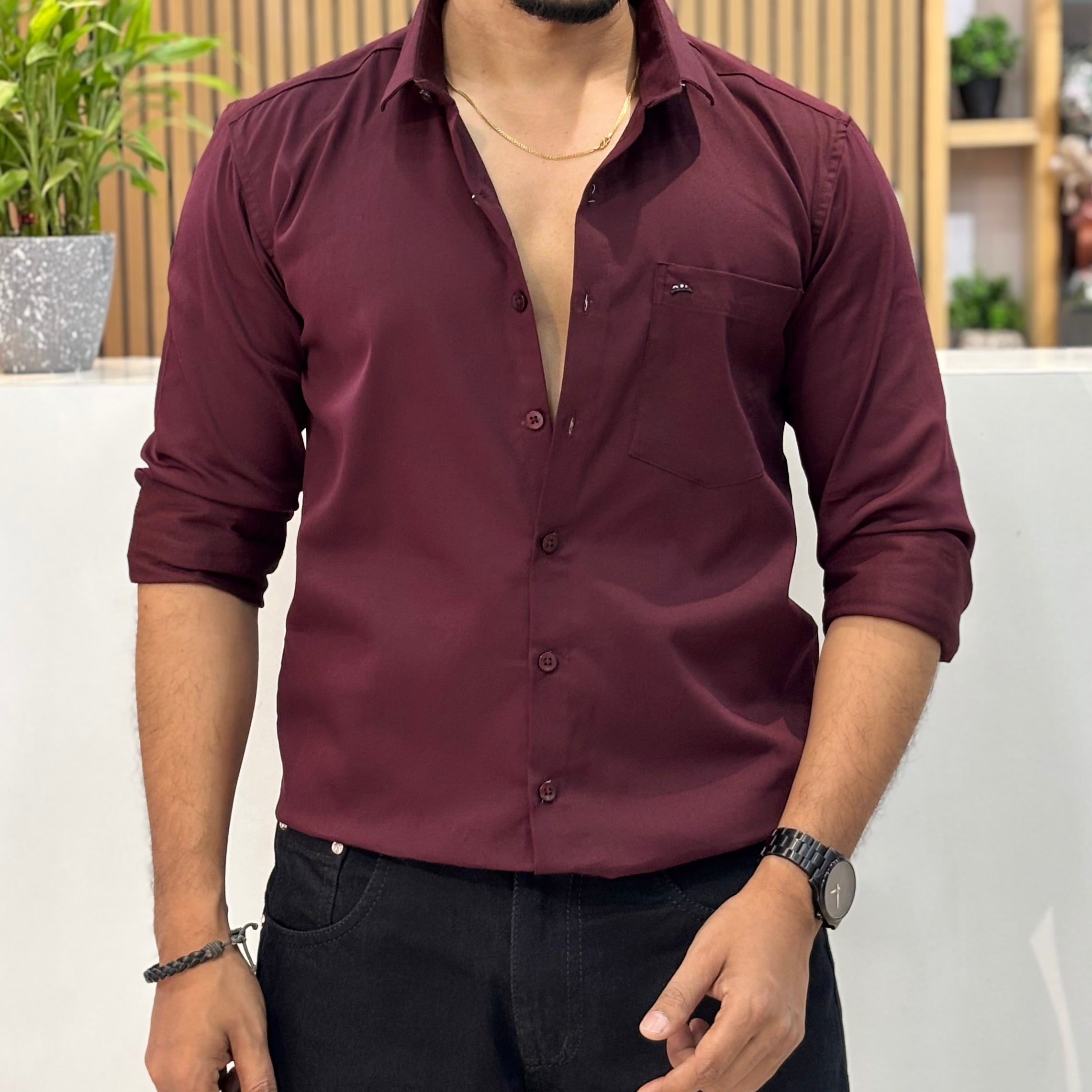Men’s Solid Shirt Wine