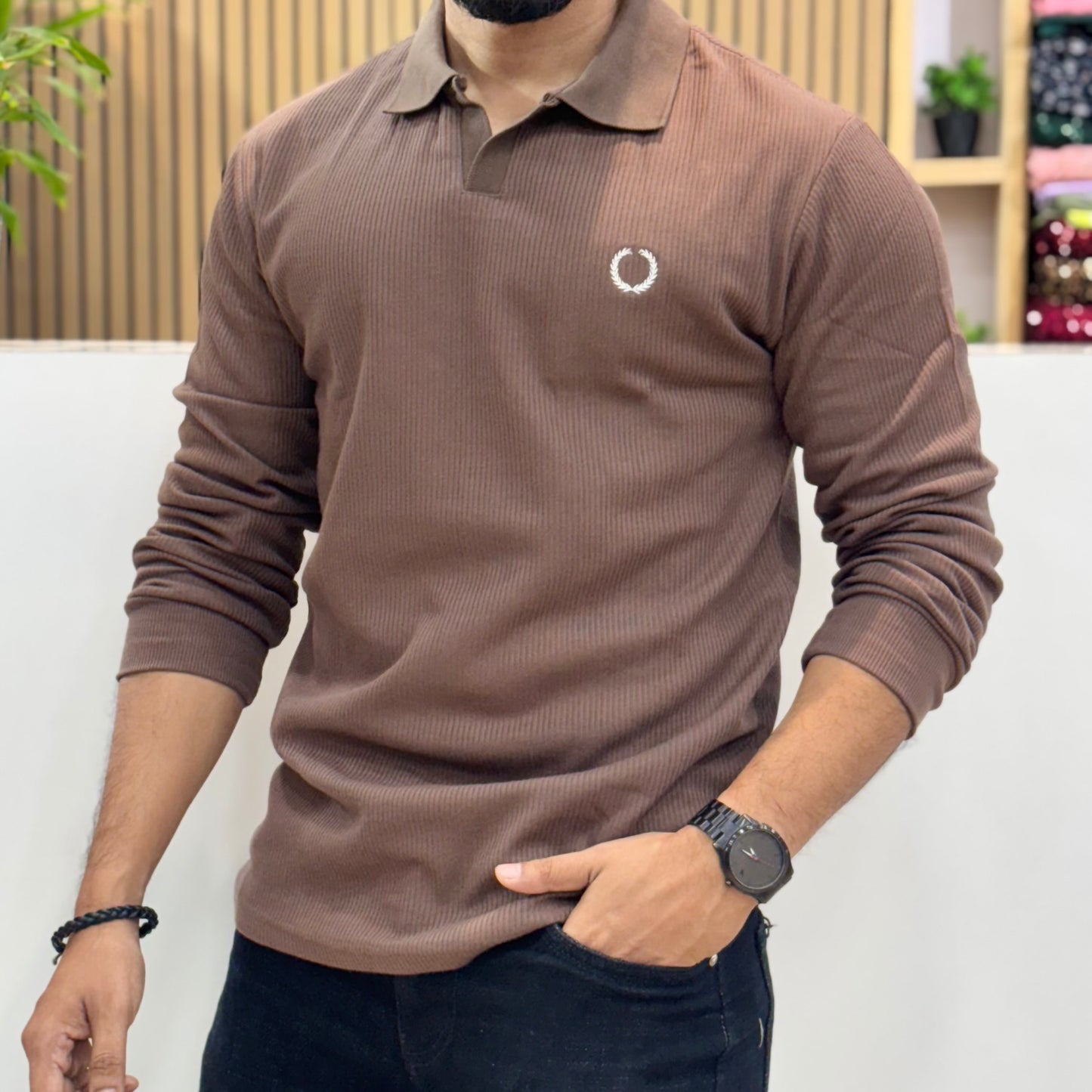 Full Sleeve Polo T-Shirt Brown