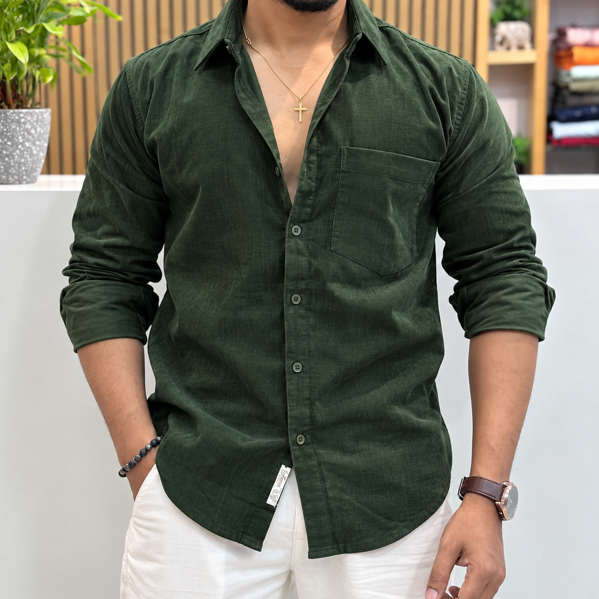 Corduroy Shirt for Men | Forest Green