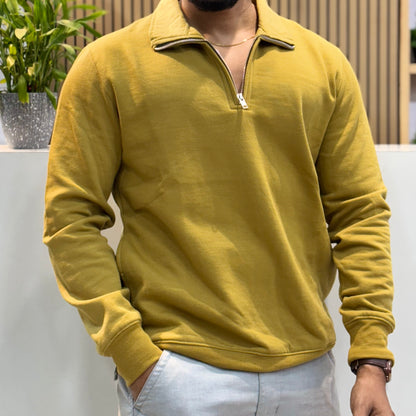 Polo Zipper Full Sleeve Mustard Yellow Sweatshirt