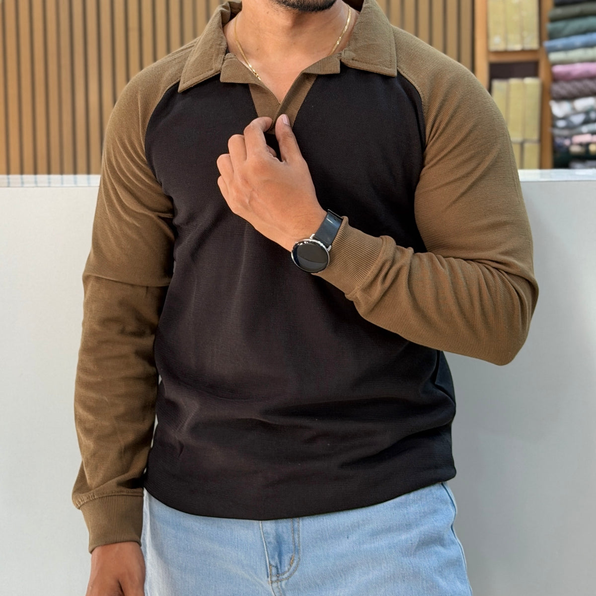 Contrast Collar Polo T-Shirt - Black