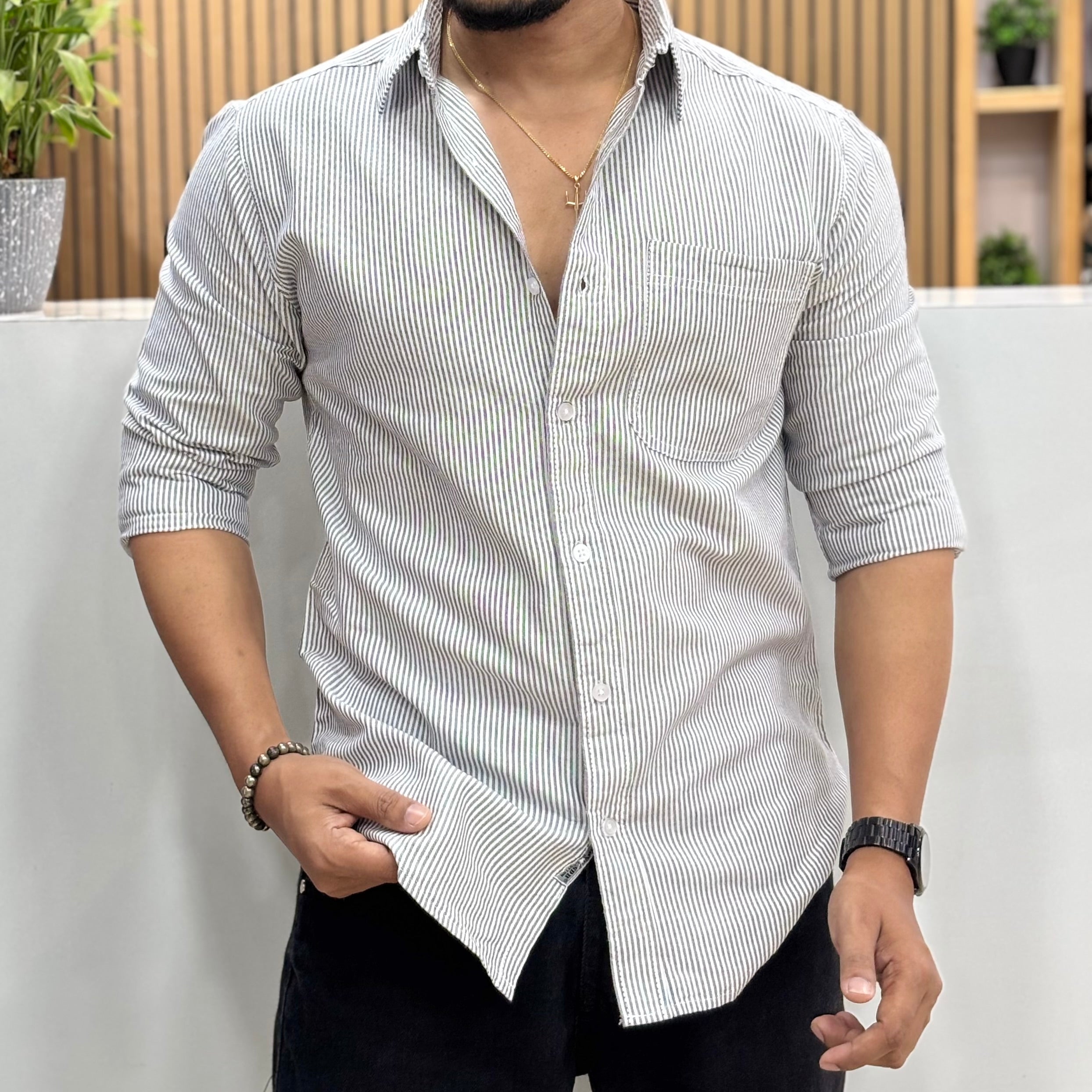 Micro Stripe Cotton Linen Shirt