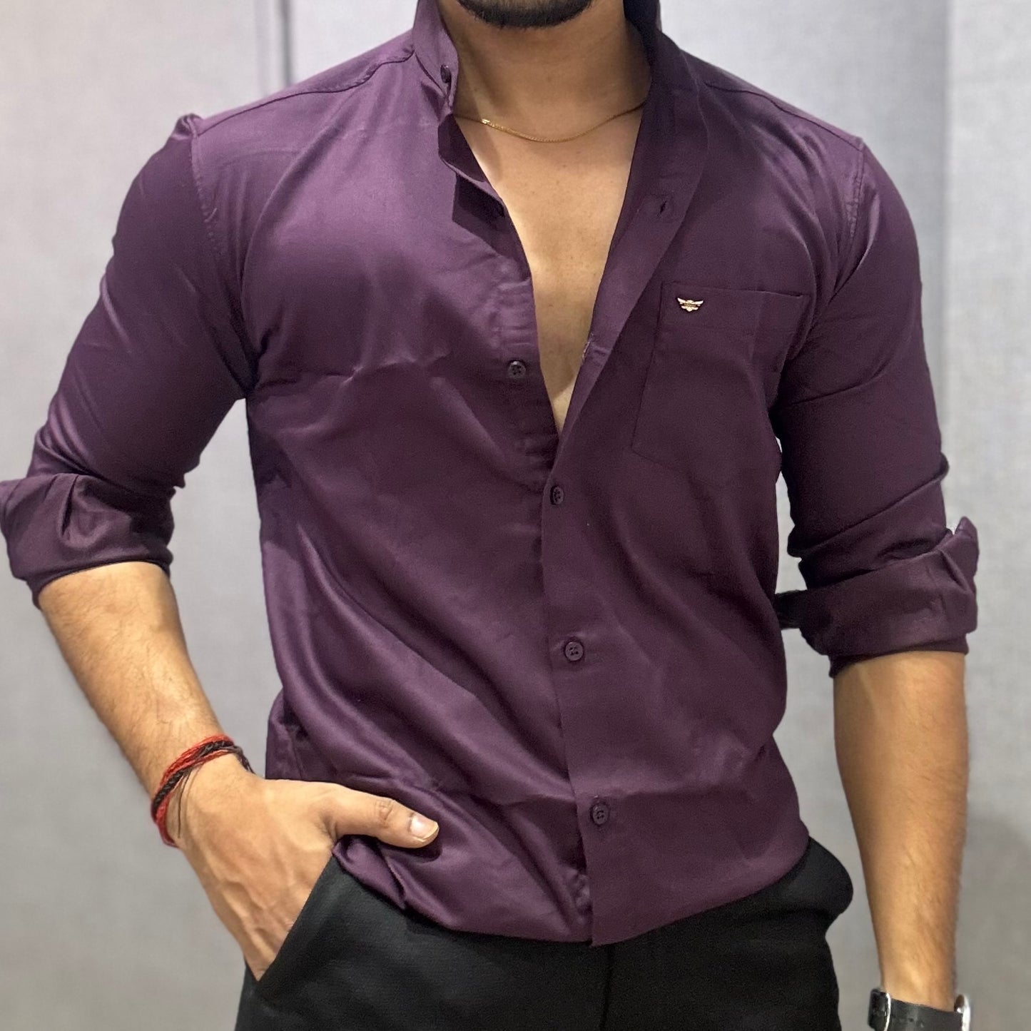Chinese Collar Purple Shirt