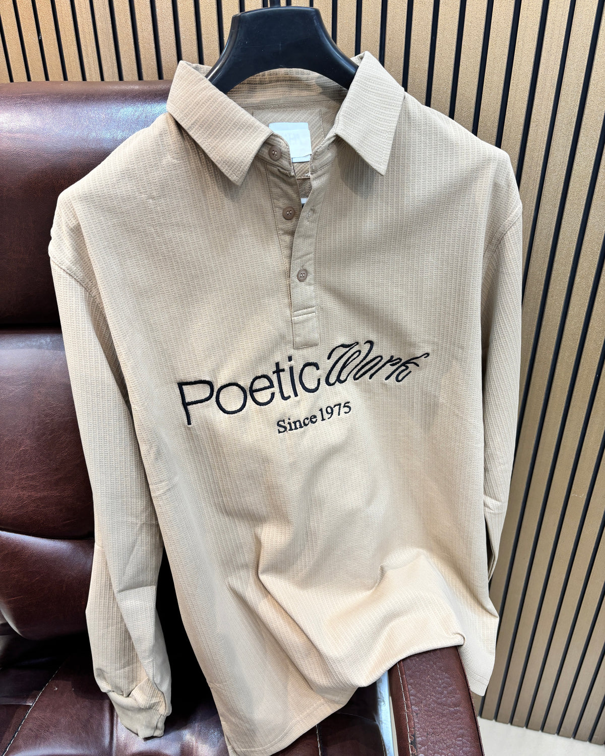 Embroidered Waffle Boxy Fit Polo - Beige