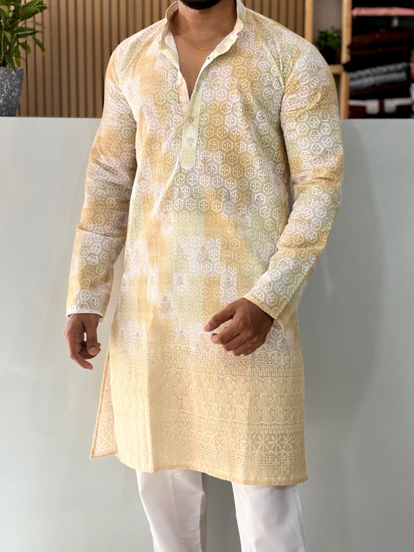 Cotton Kurta With Crochet & Digital Print Yellow
