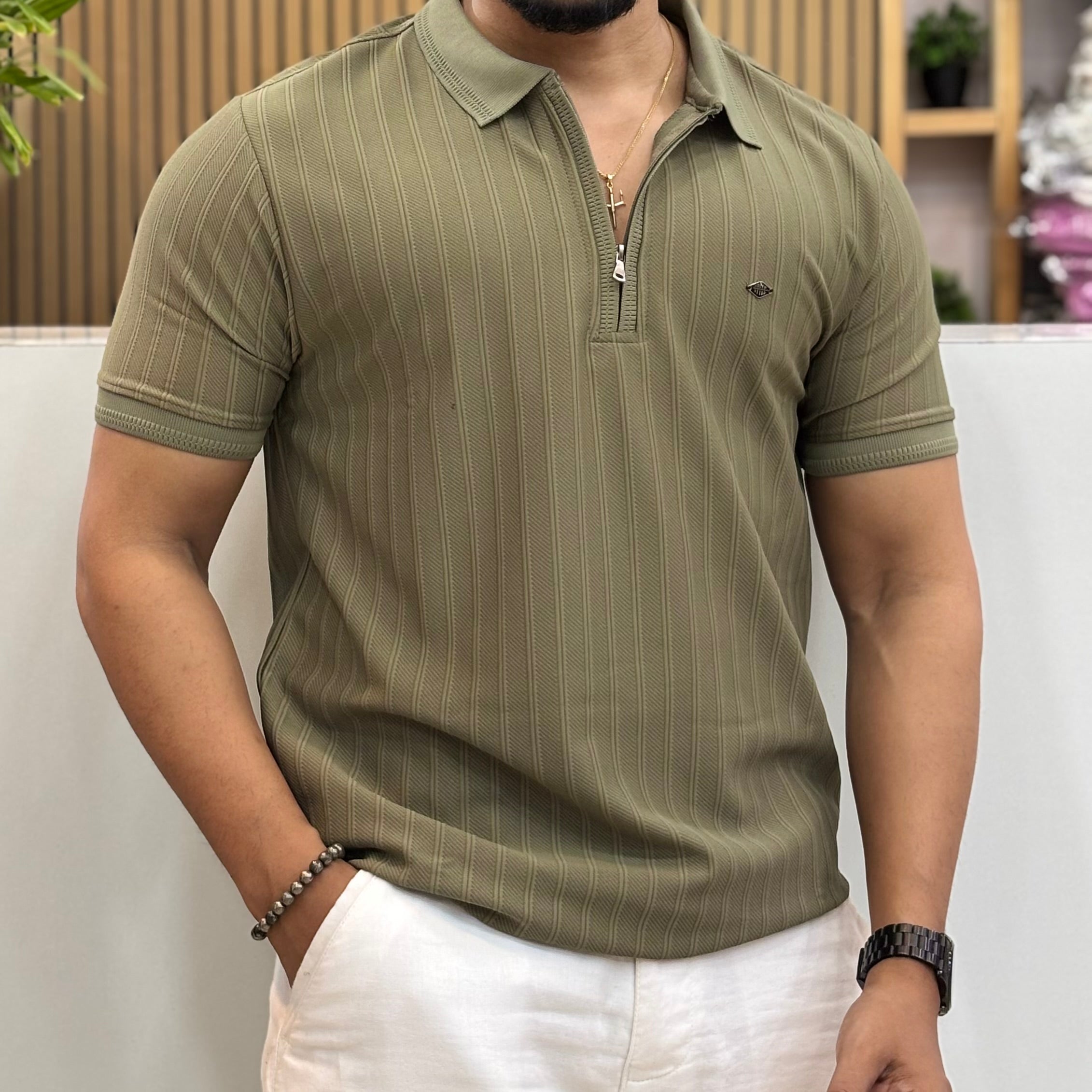 Half Sleeve Zip Polo T-Shirt