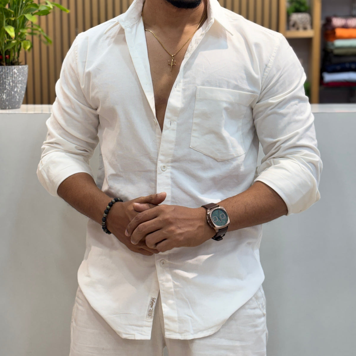 Corduroy Shirt for Men | Classic White