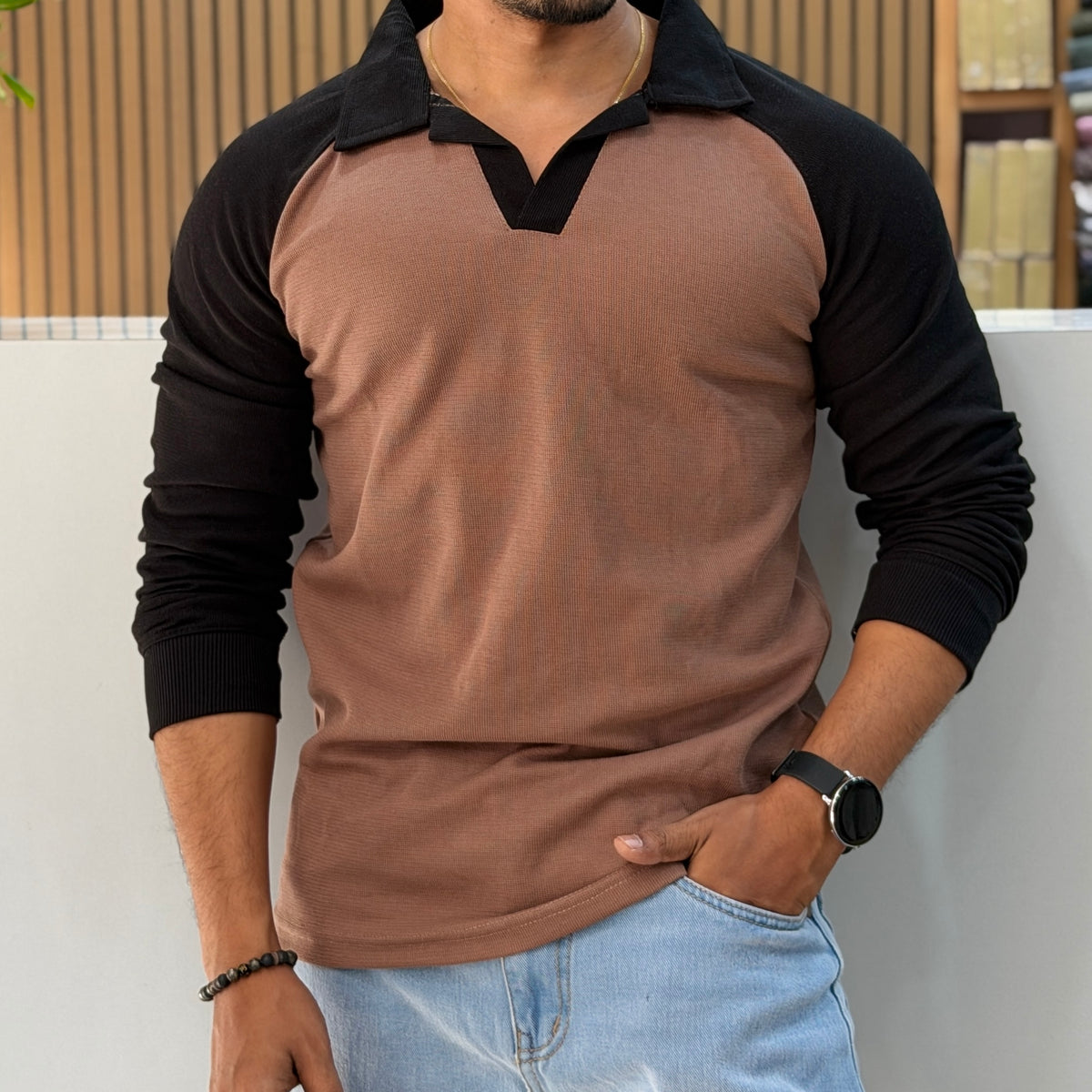 Contrast Collar Polo T-Shirt - Dusty Rose