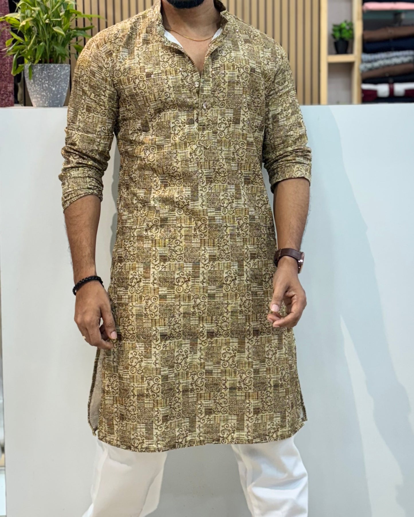 Printed Crochet Kurta Mehndi