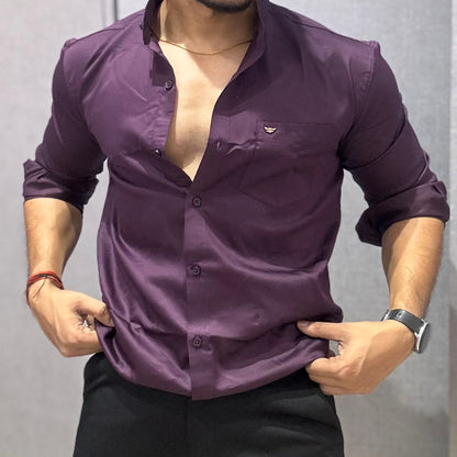 Chinese Collar Purple Shirt