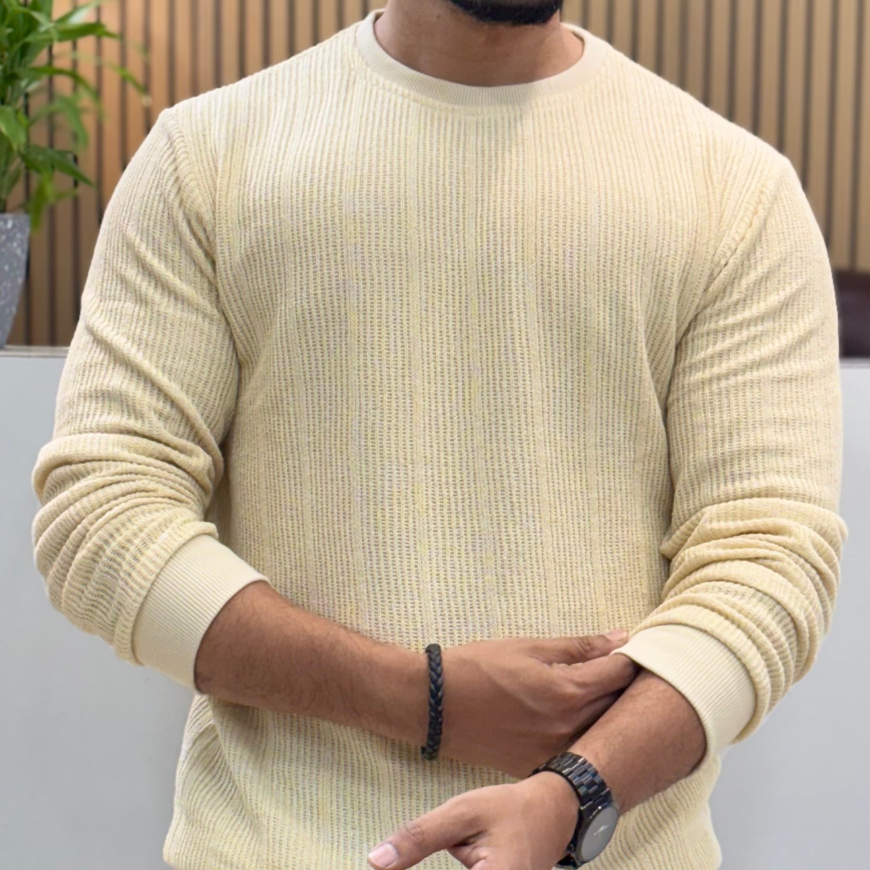 Premium Knit Crew Neck Tshirt - Butter Cream