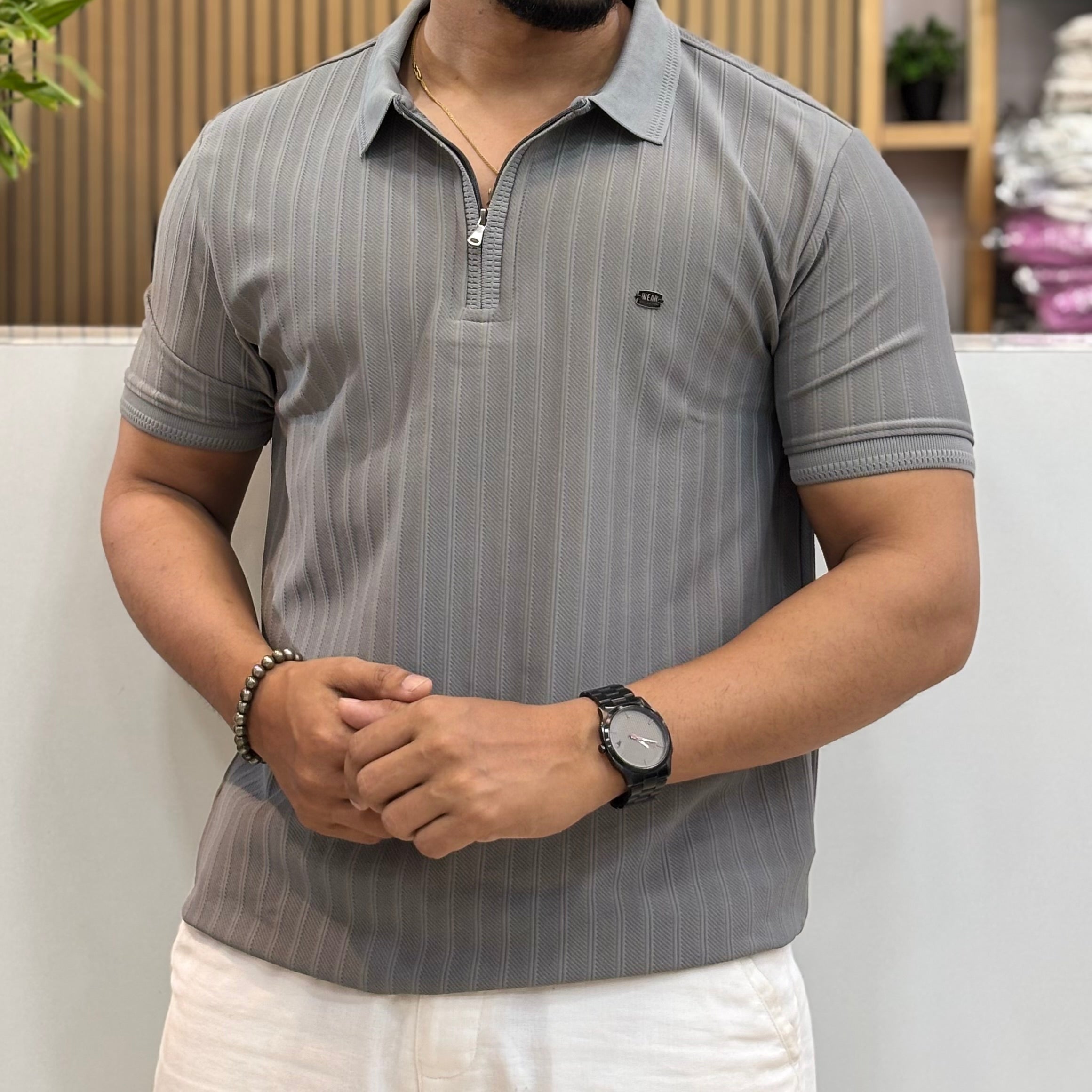 Half Sleeve Zip Polo T-Shirt