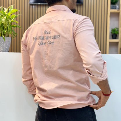 Peach Double Pocket Back Print Shirt