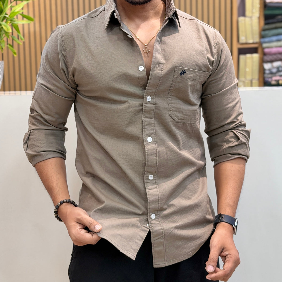 Cotton Casual Shirt - Taupe Brown